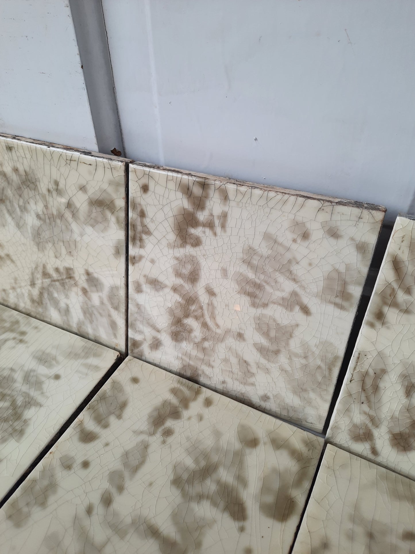 Cream and Grey Victorian Tile Fireplace Set, Mottle Glaze Hearth Tile, Antique Floor Tile, Antique Salvaged American Encaustic Tile 022103