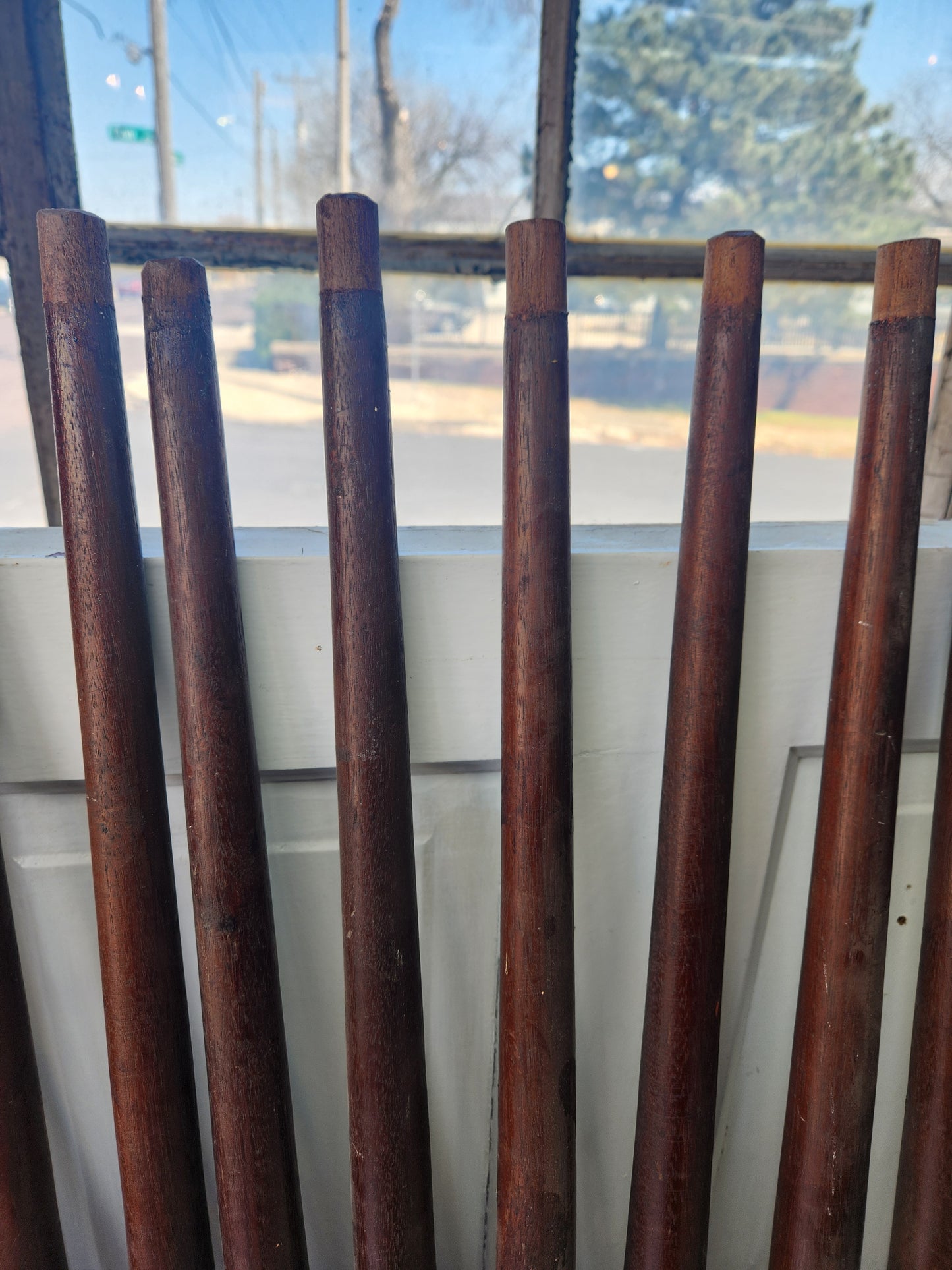 17 Matching Antique Stair Spindles, Set of 17 Turned Wood Staircase Balusters #032805