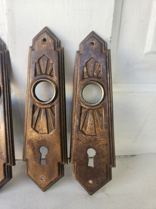 Two Brass Plates Art Deco Backplates, Deco Doorknob Escutcheon Plates 040604