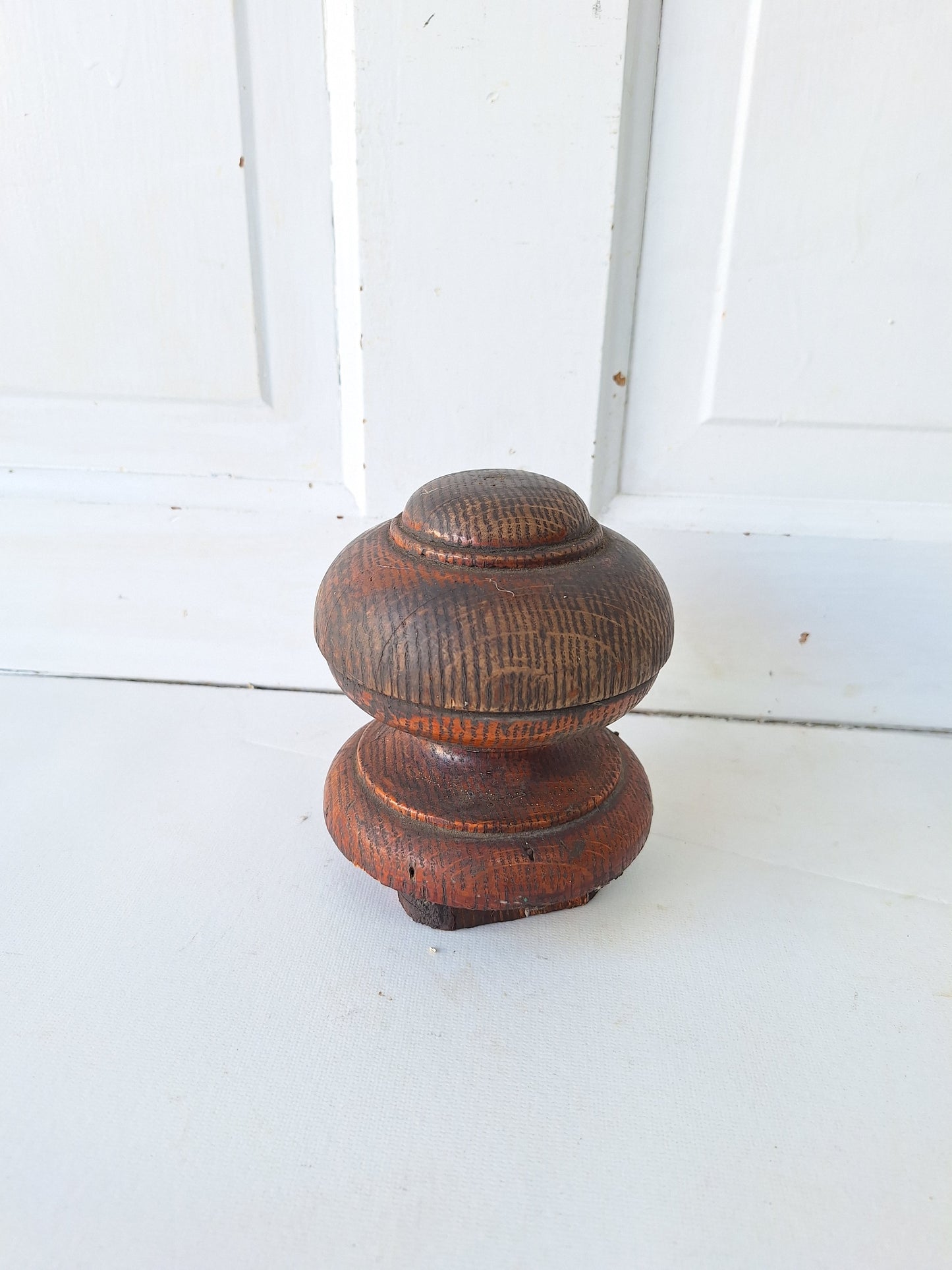 Antique Turned Wood Newel Post Top, Victorian Era Staircase Newel Post Finial 040901