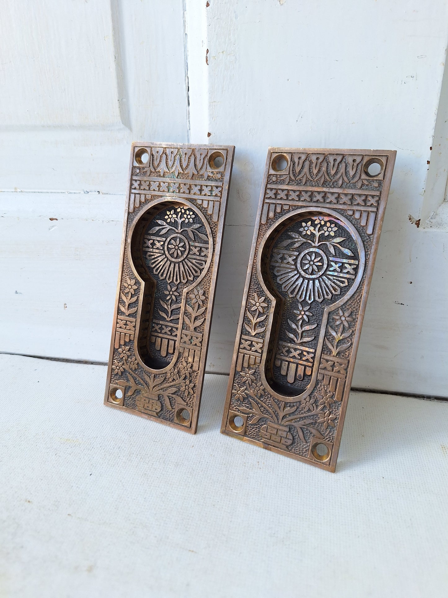 Eastlake Bronze Pair of Pocket Door Pulls, Pocket Door Handles, Pocket Door Hardware Recessed Handle Inset Handle Recessed Pulls 051702