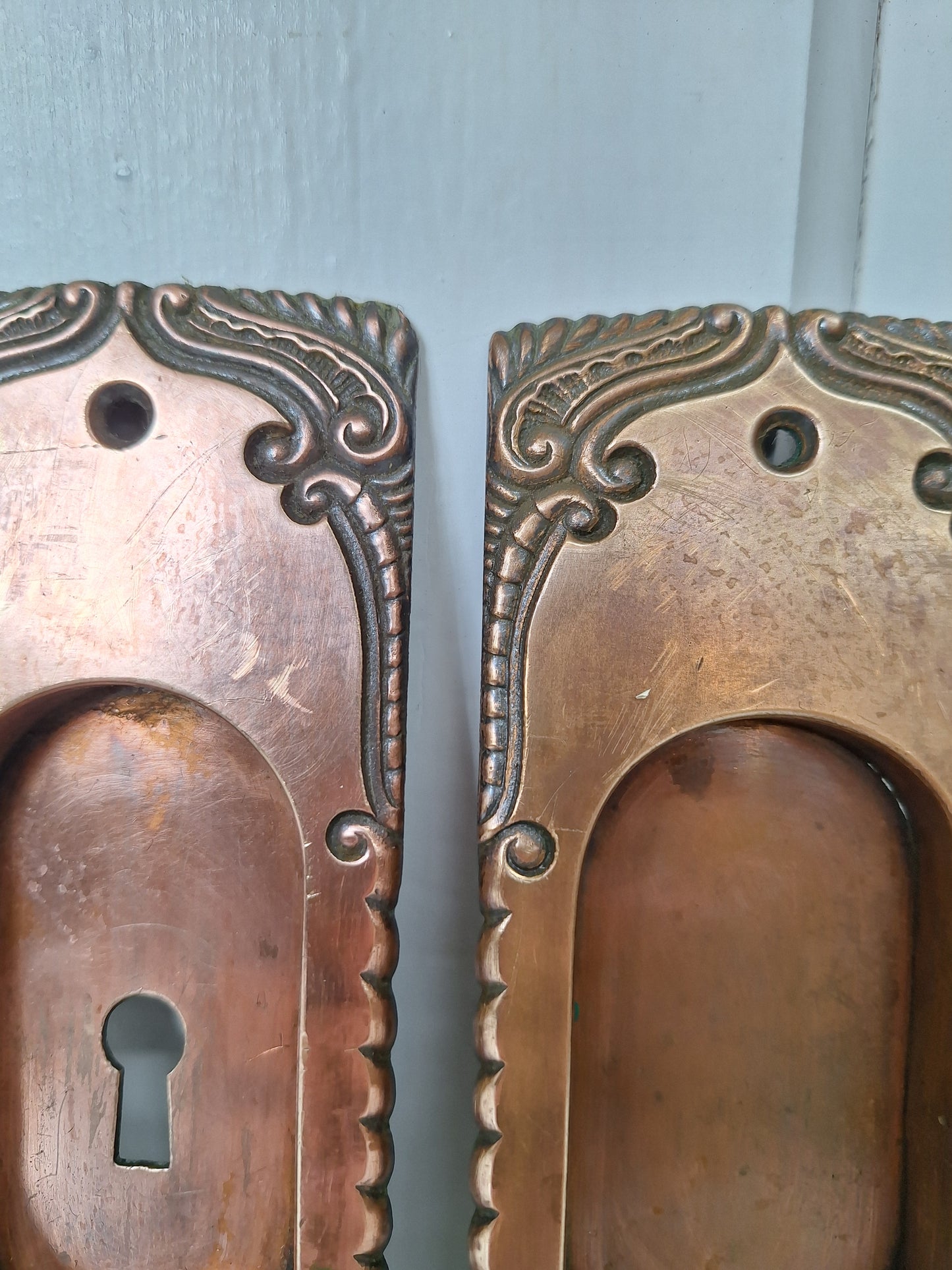 Ornate Bronze Pair of Pocket Door Pulls, Pocket Door Handles, Pocket Door Hardware Recessed Handle Pulls 071104