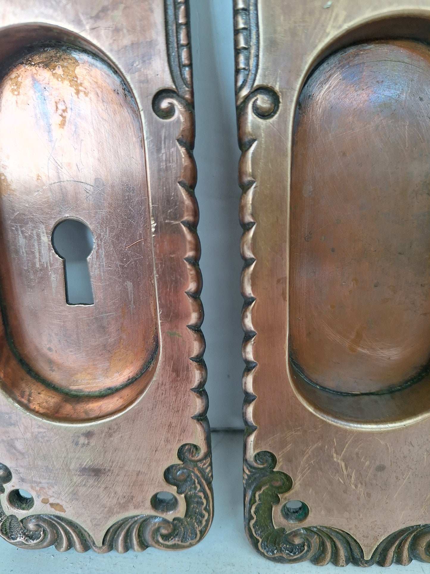 Ornate Bronze Pair of Pocket Door Pulls, Pocket Door Handles, Pocket Door Hardware Recessed Handle Pulls 071104