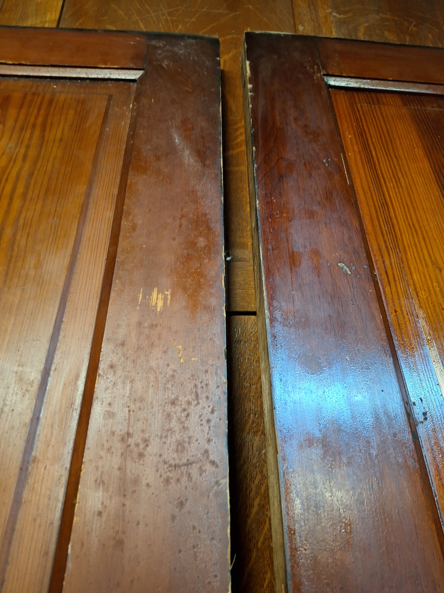 72" Wide by 101" Tall Antique Pair of Pocket Doors, Victorian Solid Wood Recessed Doors Set
