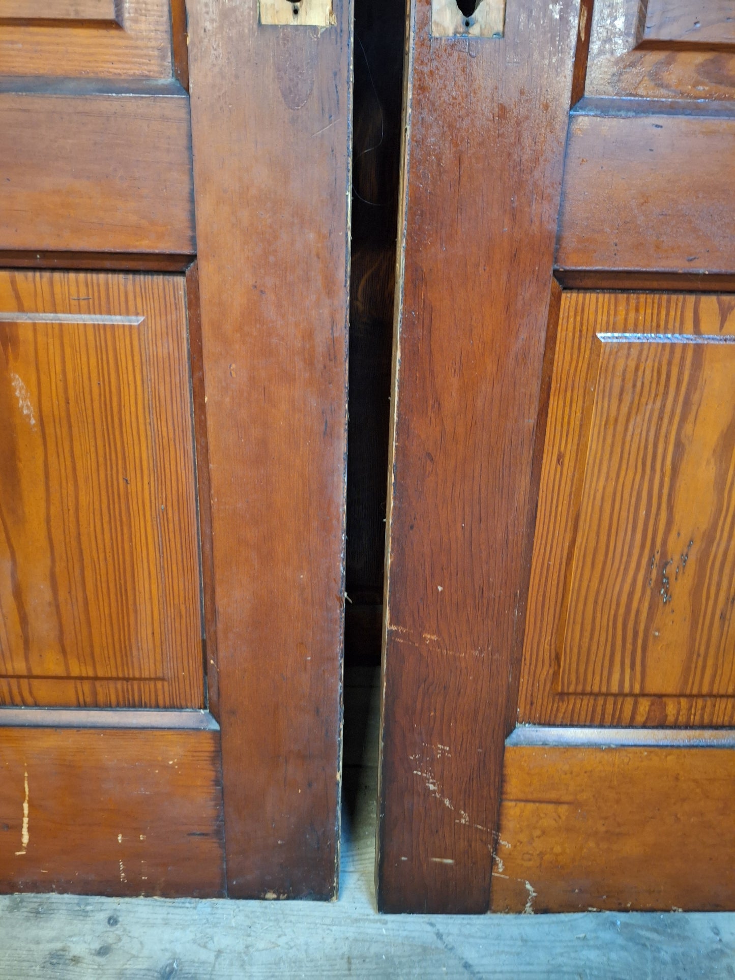 72" Wide by 101" Tall Antique Pair of Pocket Doors, Victorian Solid Wood Recessed Doors Set