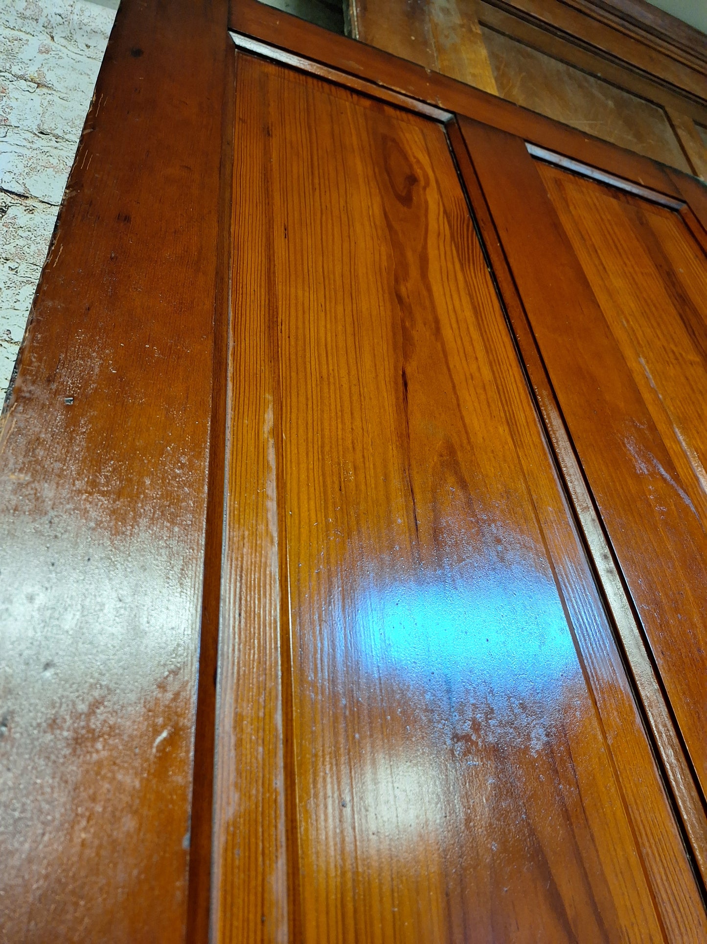 72" Wide by 101" Tall Antique Pair of Pocket Doors, Victorian Solid Wood Recessed Doors Set