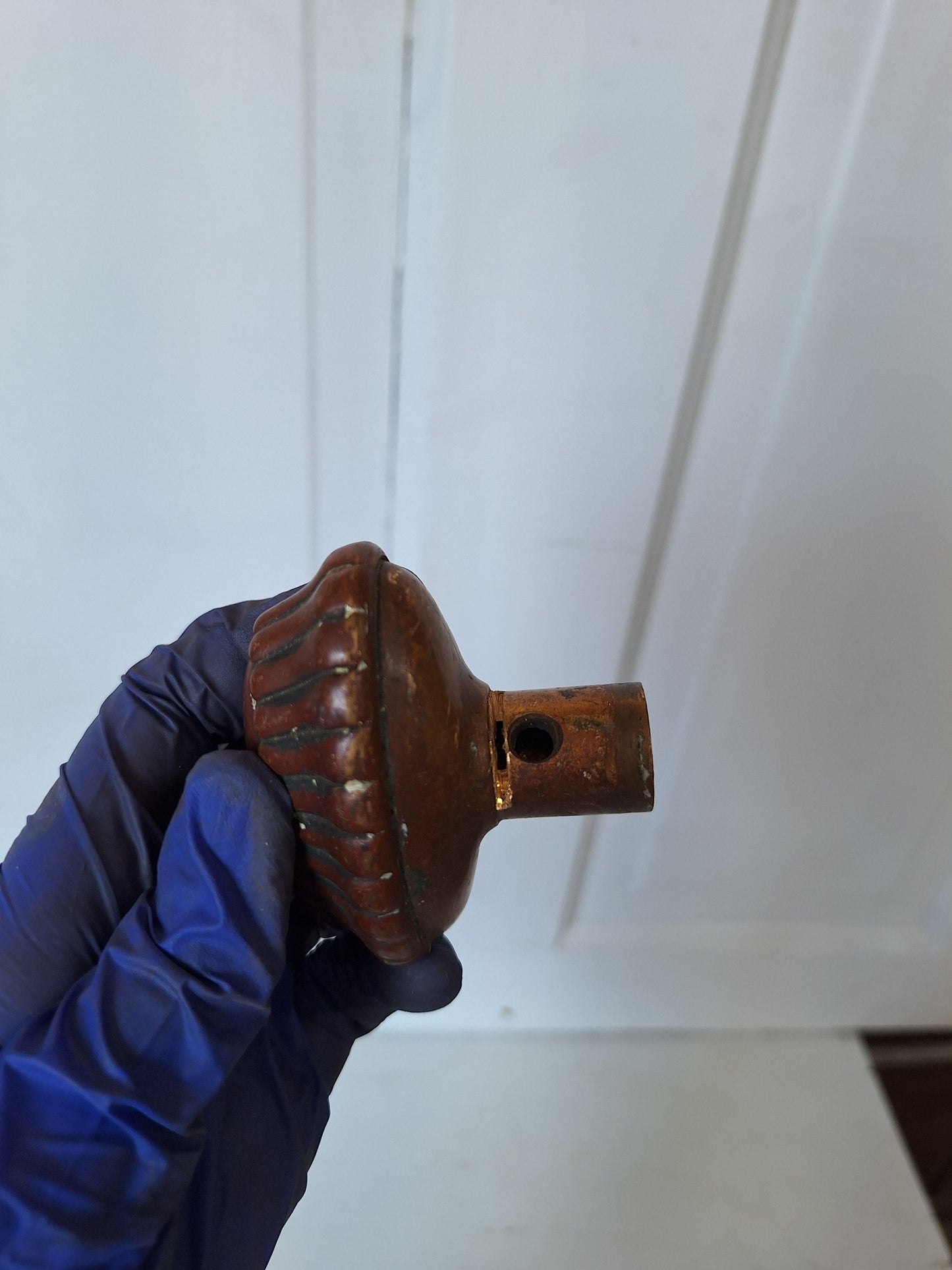 Pair of Bronze Oval Doorknobs, Stamped Bronze Doorknobs with Ribbed Edges, Antique Oval Door Knobs Victorian Knobs 071316