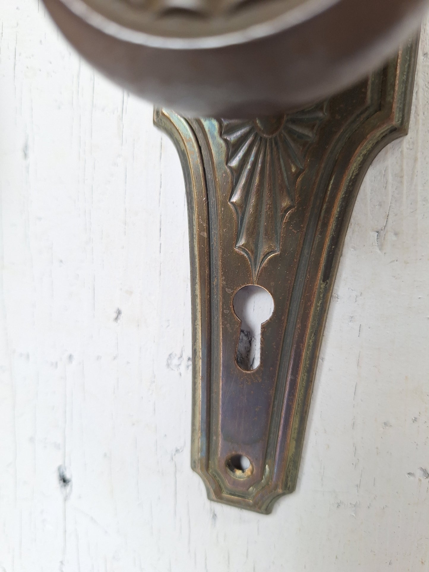 Brass Plated Art Deco Antique Backplates and Doorknobs, Art Deco Door Hardware 071601