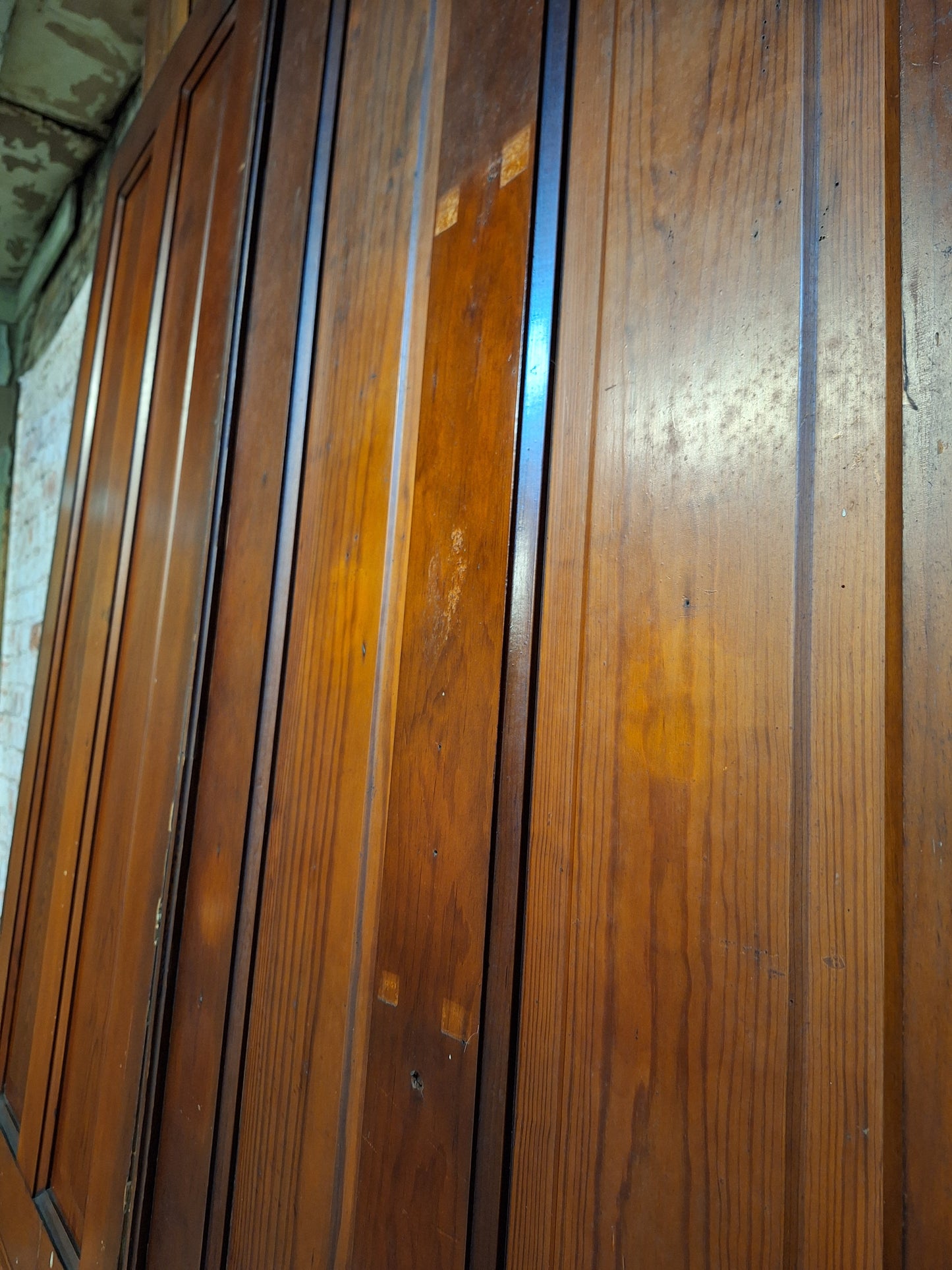 60" Wide by 101" tall Antique Pair of Pocket Doors, Victorian Solid Wood Recessed Doors