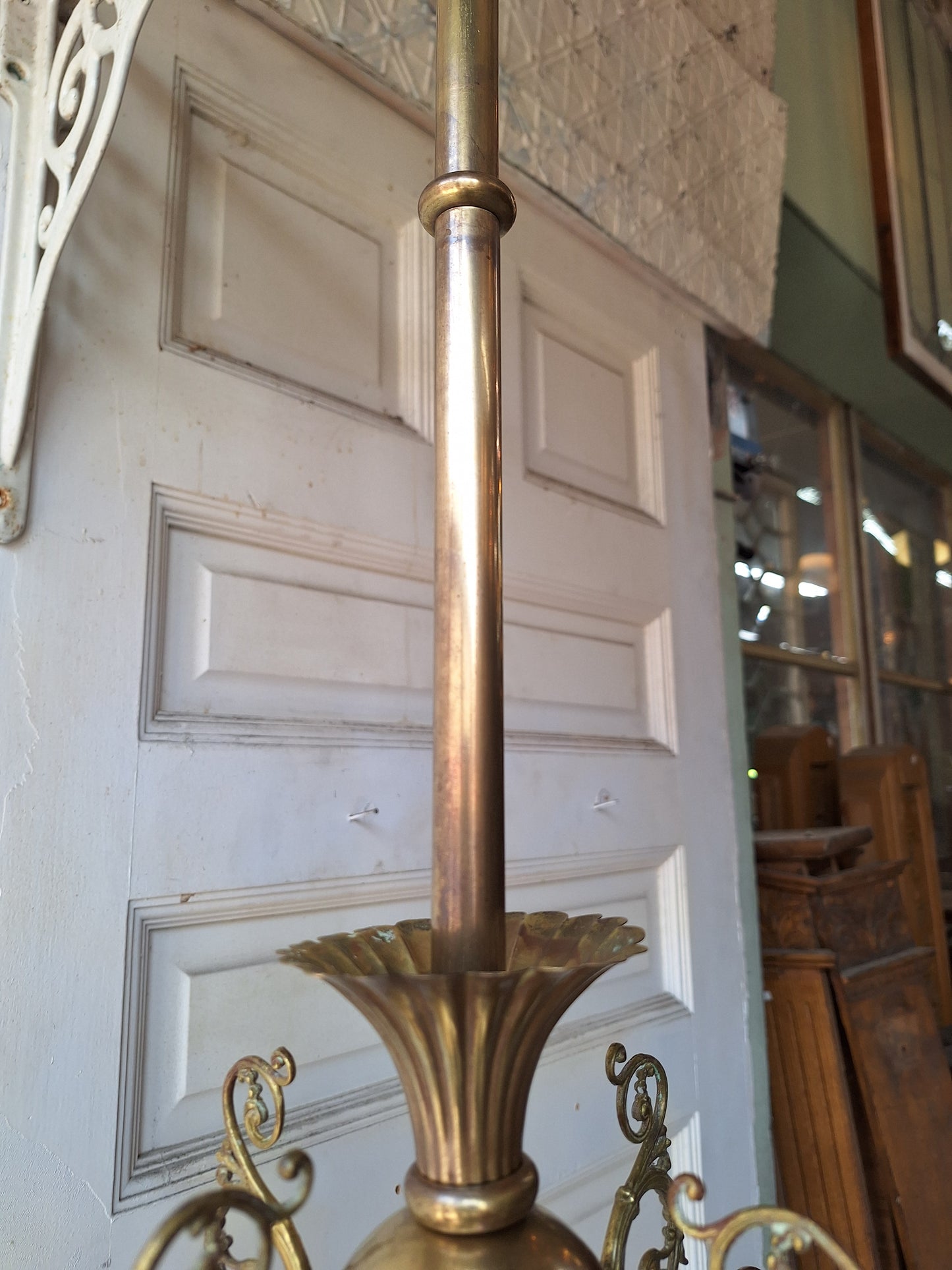 Early Electric Antique Chandelier, Victorian Era Brass Chandelier Light