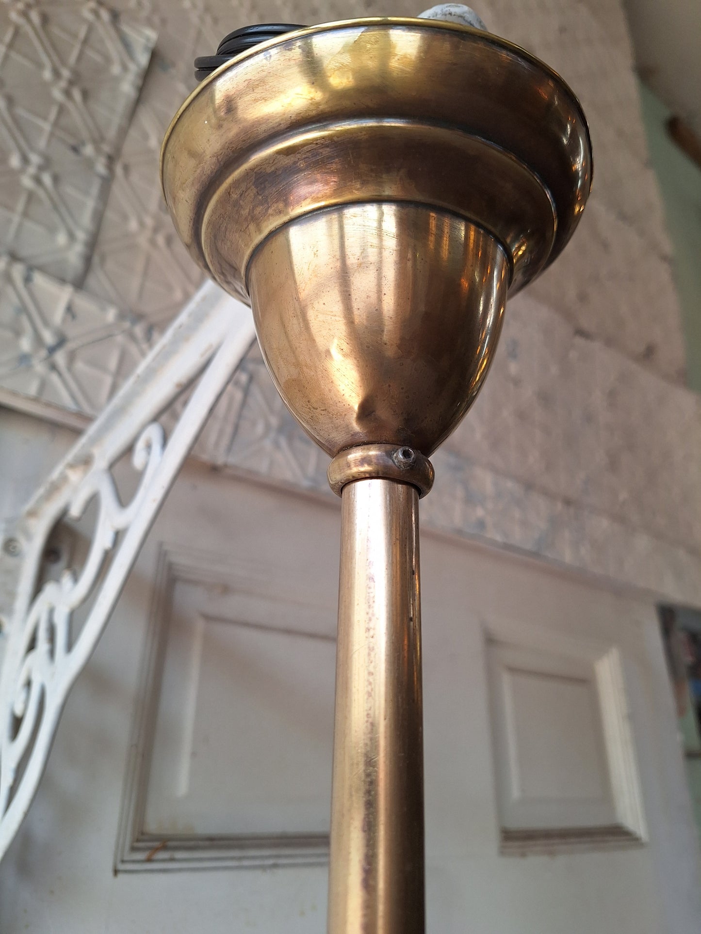 Early Electric Antique Chandelier, Victorian Era Brass Chandelier Light