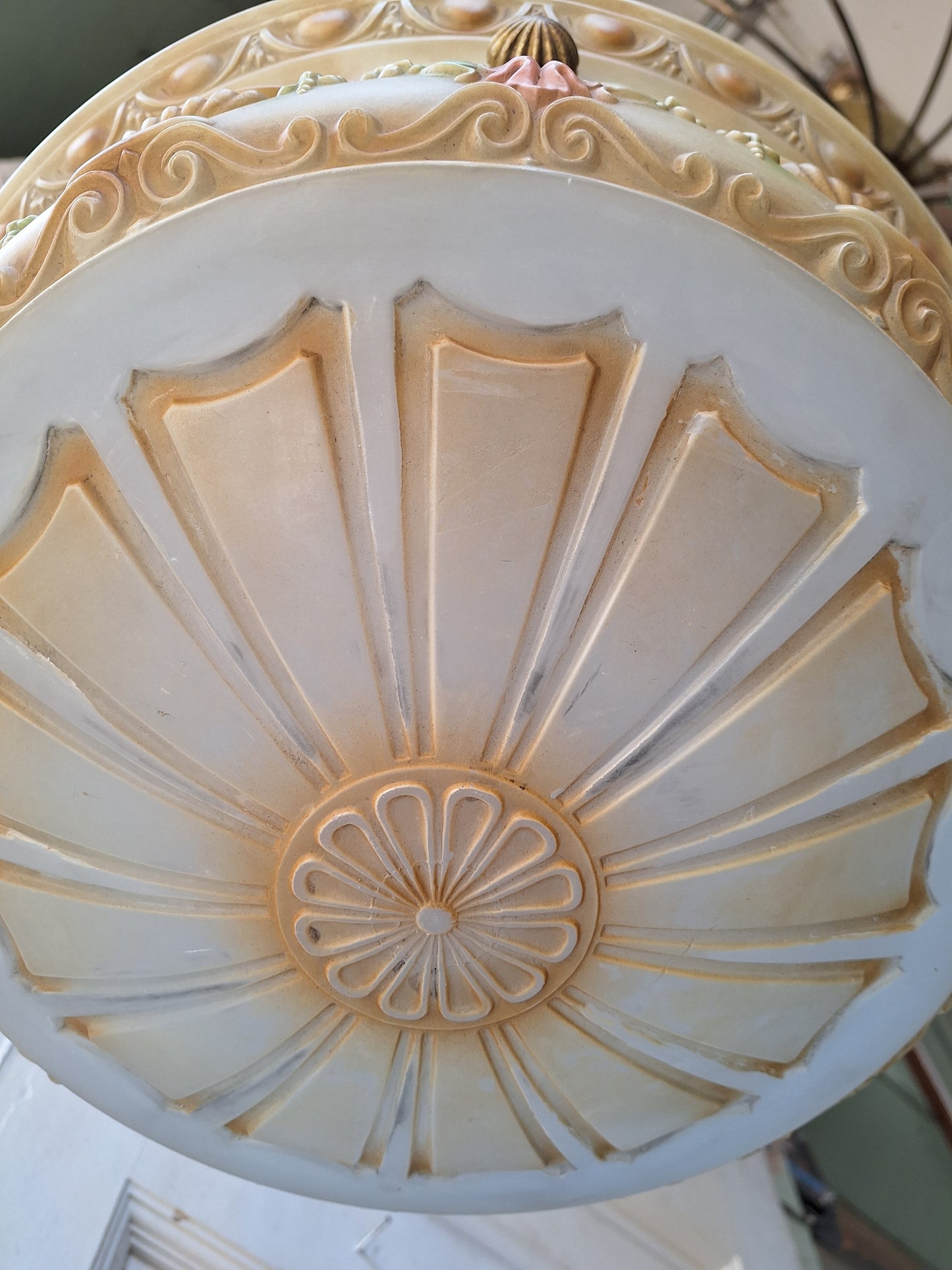 Antique Inverted Dome Chandelier with Molded Glass Bowl, Antique Hanging Glass Bowl Chandelier