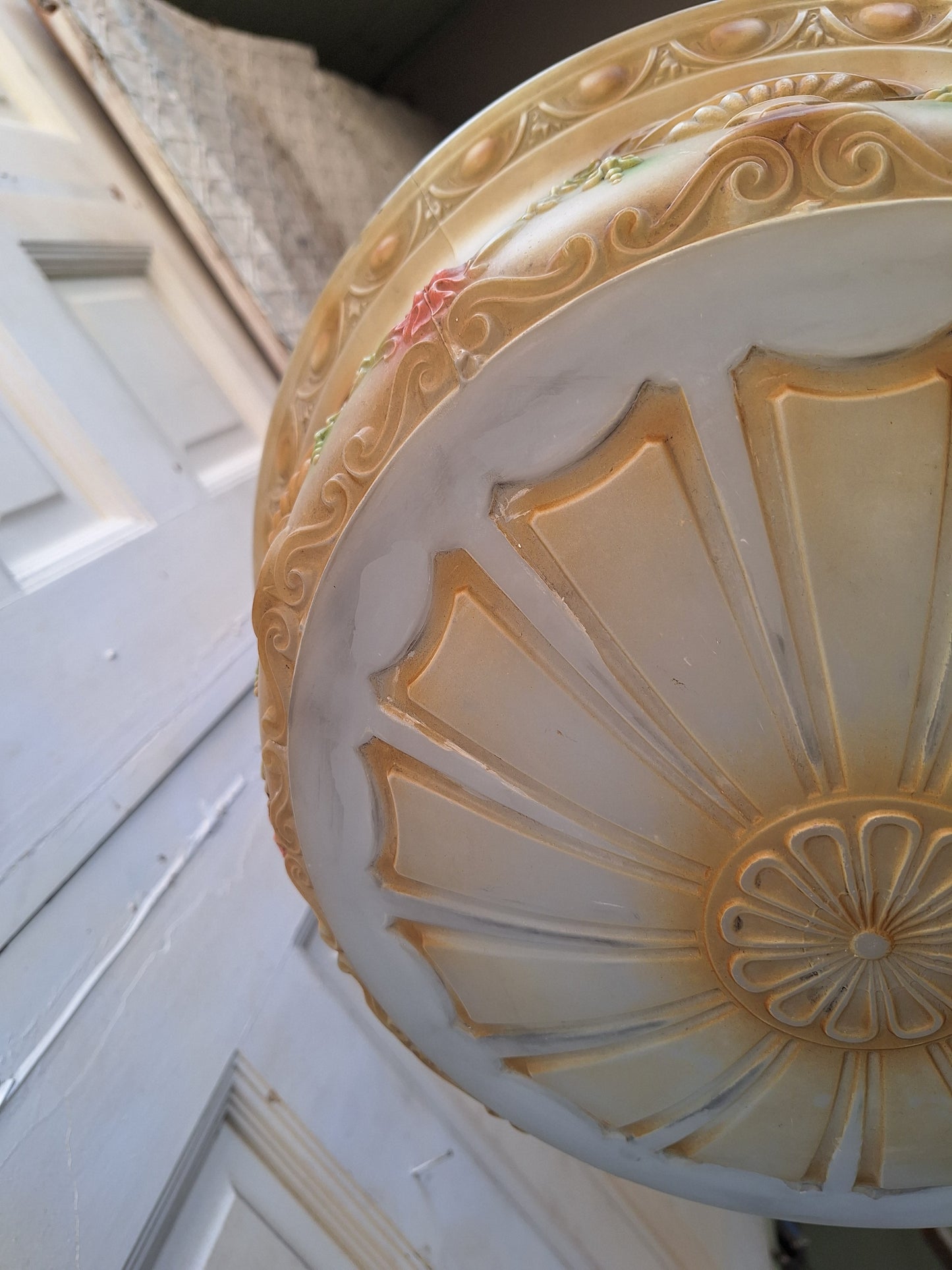 Antique Inverted Dome Chandelier with Molded Glass Bowl, Antique Hanging Glass Bowl Chandelier