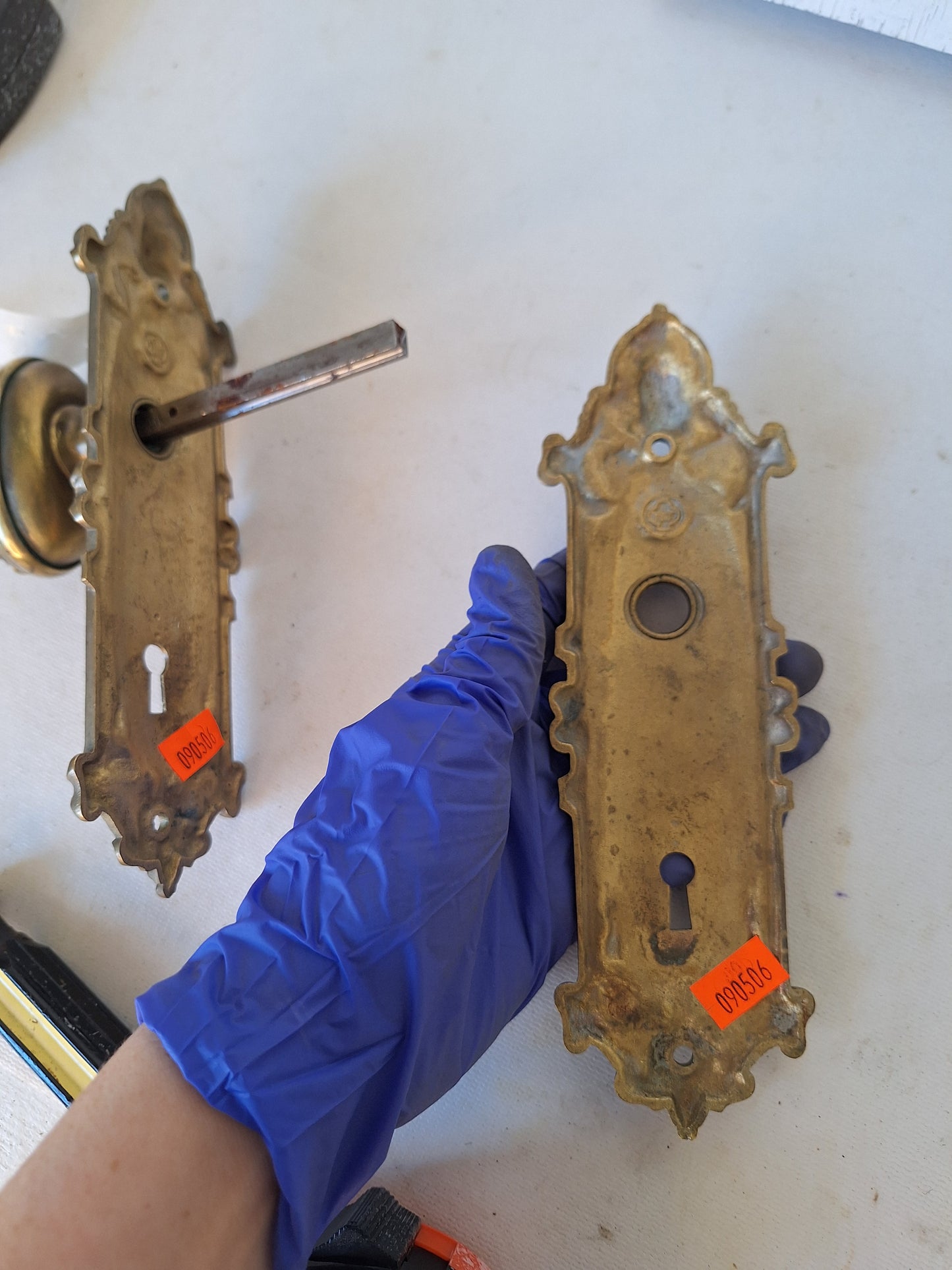 Solid Bronze Door Hardware Yale and Towne Antique Door Hardware, Antique Bronze Doorknobs and Backplates, Victorian Era 090506