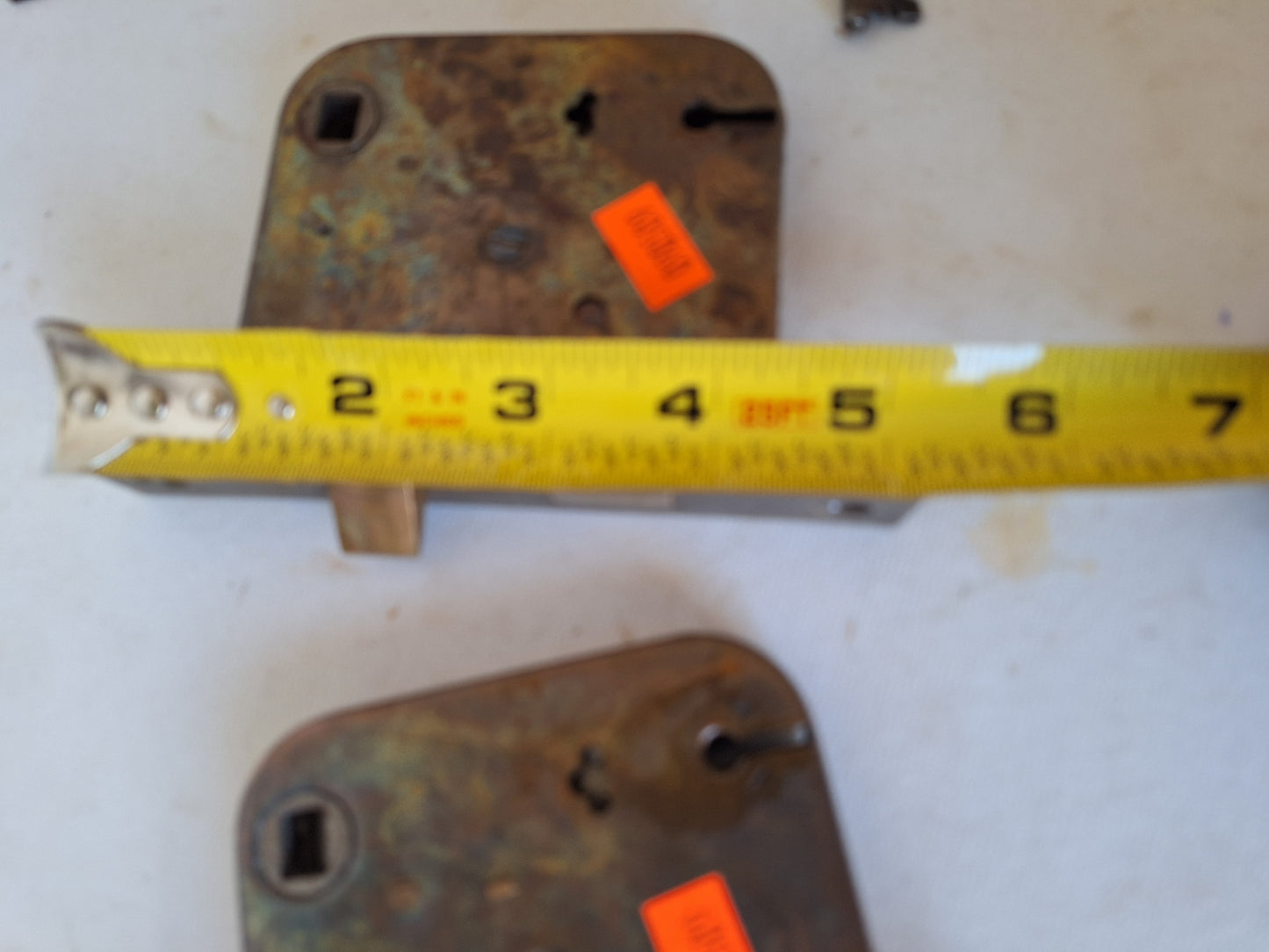 Two Antique Mortise Locks with Skeleton Key, Antique Keyed Door Lock, Antique Door Card with Working Key, Architecture Salvage 090509