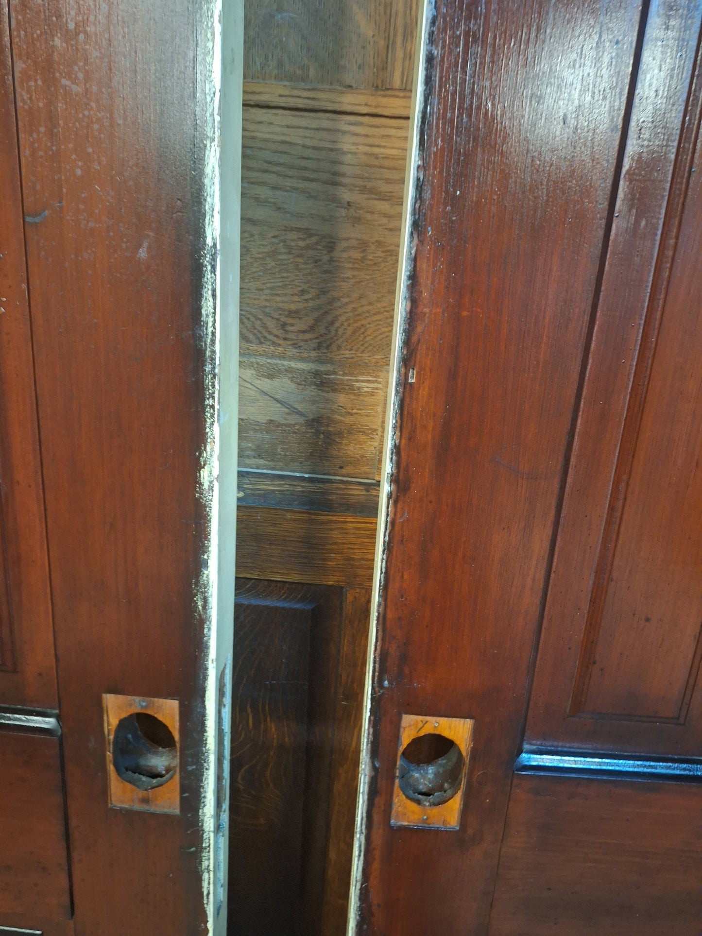 73" Wide by 101" Tall Antique Pair of Pocket Doors, Victorian Solid Wood Recessed Doors 100501
