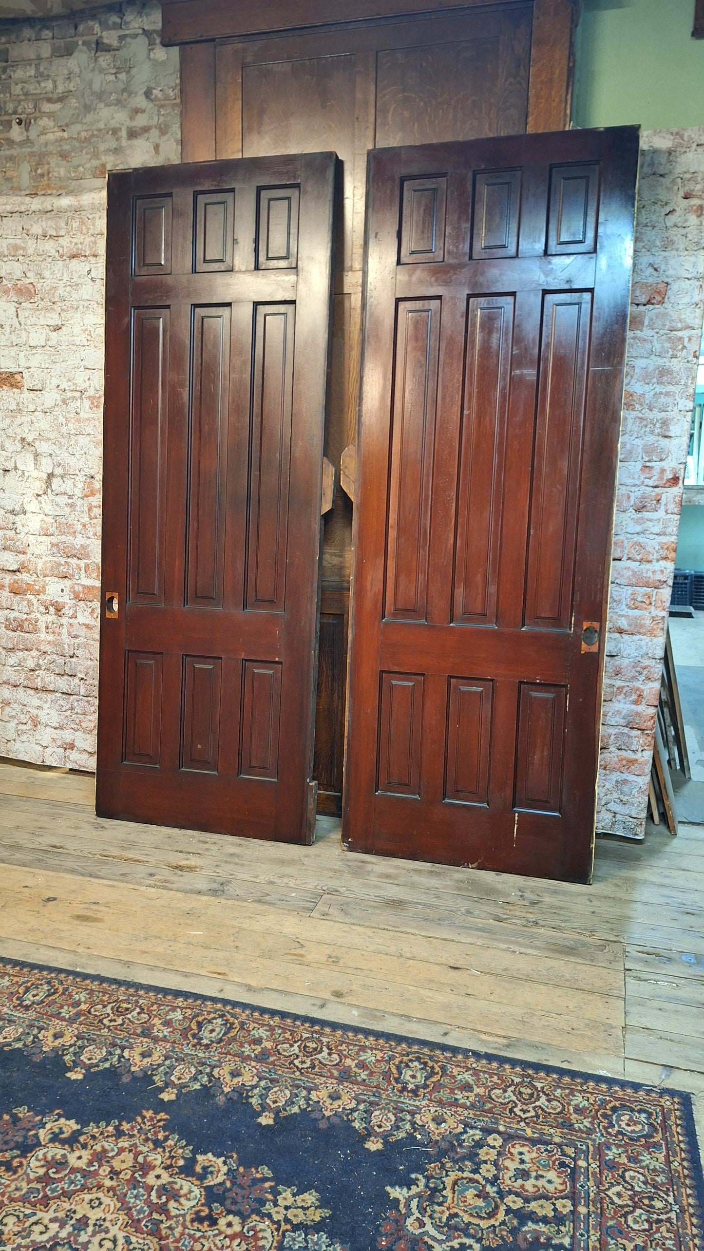 73" Wide by 101" Tall Antique Pair of Pocket Doors, Victorian Solid Wood Recessed Doors 100501
