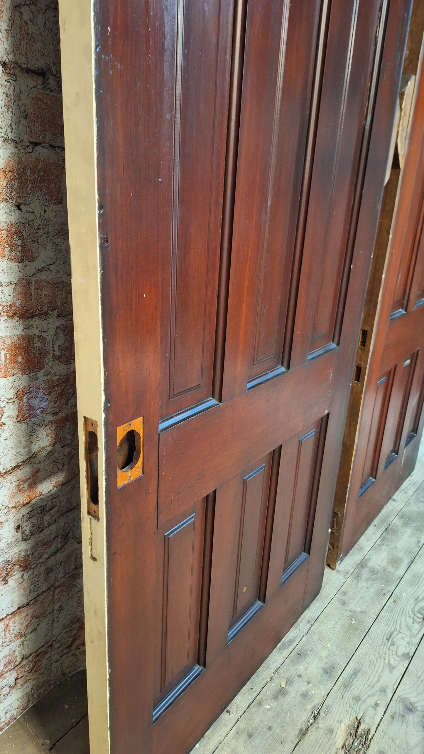 73" Wide by 101" Tall Antique Pair of Pocket Doors, Victorian Solid Wood Recessed Doors 100501
