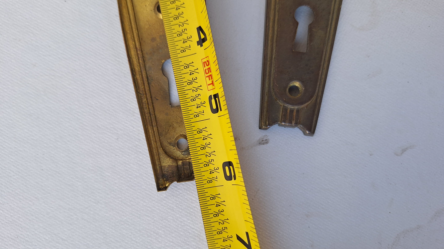 Two Vintage Brass Art Deco Doorknob Backplates, Pair of Deco Escutcheons 020303