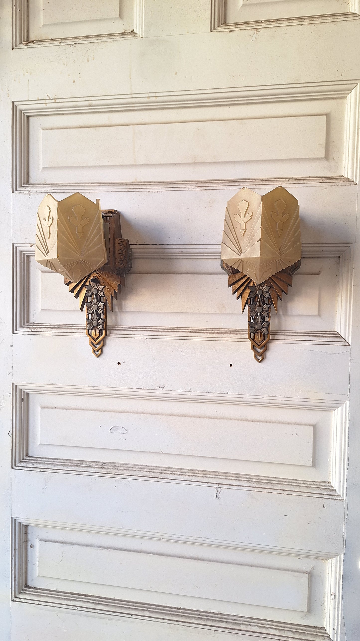 Pair of Art Deco Slip Shade Antique Sconces, Art Deco Wall Lights, Vintage Slipper Shade Sconces, Art Deco Sconce