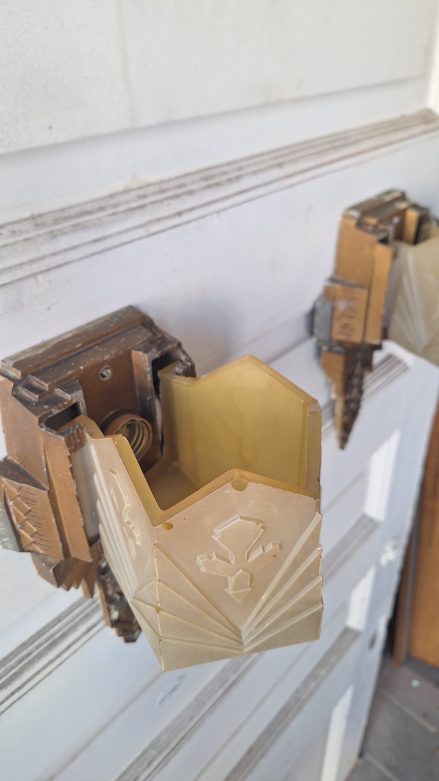 Pair of Art Deco Slip Shade Antique Sconces, Art Deco Wall Lights, Vintage Slipper Shade Sconces, Art Deco Sconce