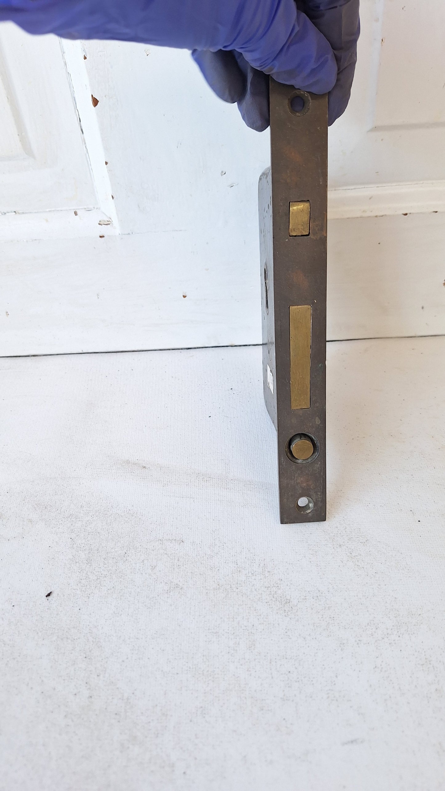 Single Bronze and Iron Antique Pocket Door Mortise Lock, Sliding or Recessed Door Lock Set, 110113