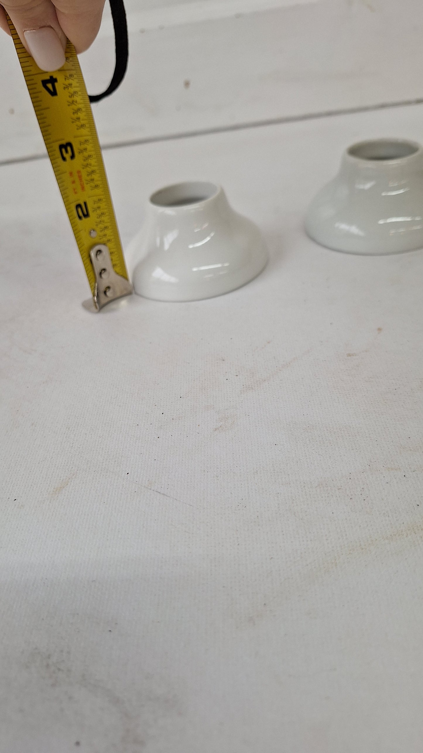Pair Vintage Porcelain Sink or Shower Faucet Escutcheons, White Porcelain Rings Collars for Sink or Bath, Vintage Porcelain Plumbing 111409