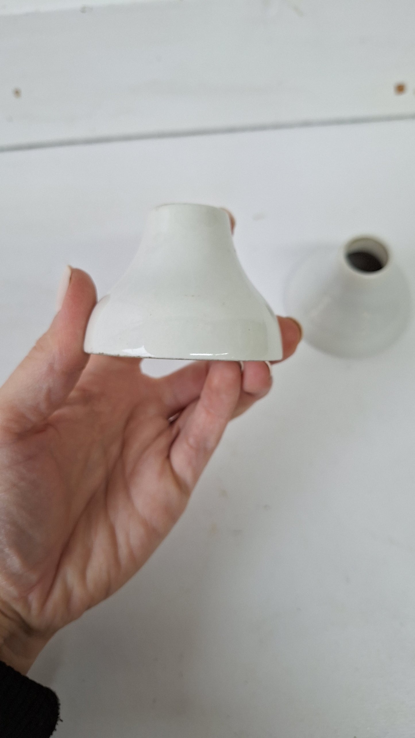 Antique Porcelain Plumbing Escutcheons, Vintage White Ceramic Pipe Escutcheons 111410