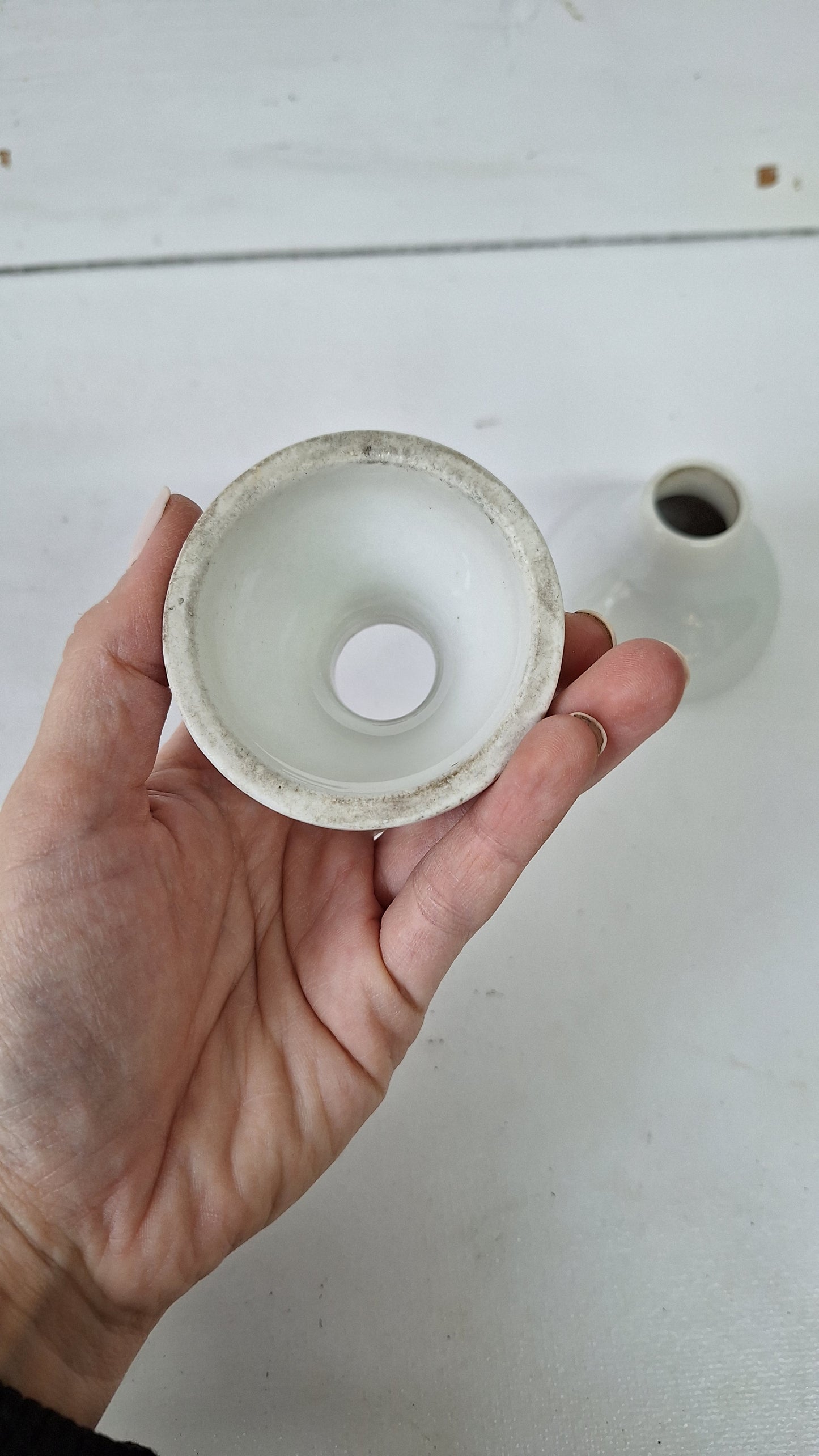 Antique Porcelain Plumbing Escutcheons, Vintage White Ceramic Pipe Escutcheons 111410