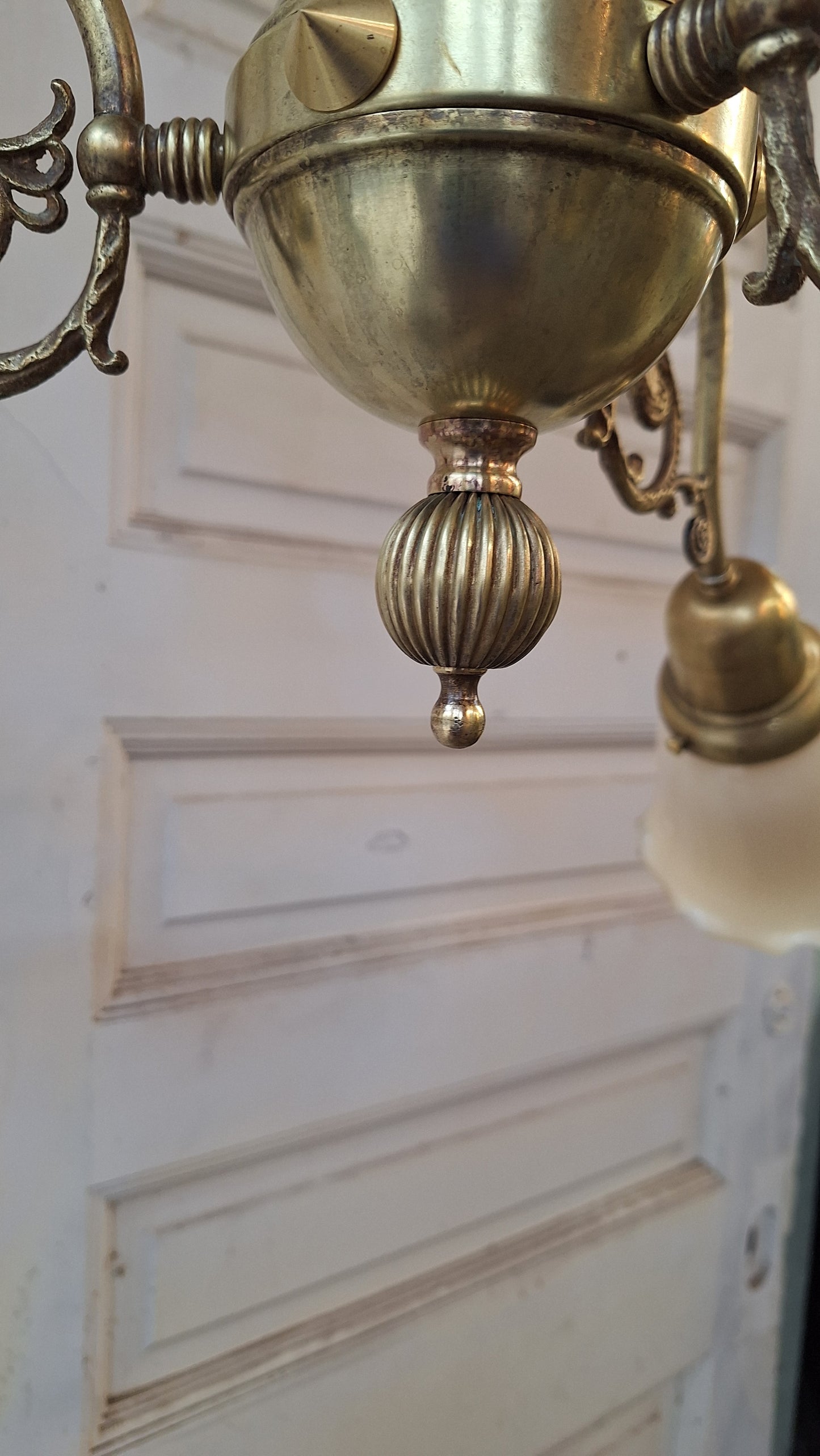 Early Electric Antique Chandelier, Victorian Era Brass Chandelier Light 021505