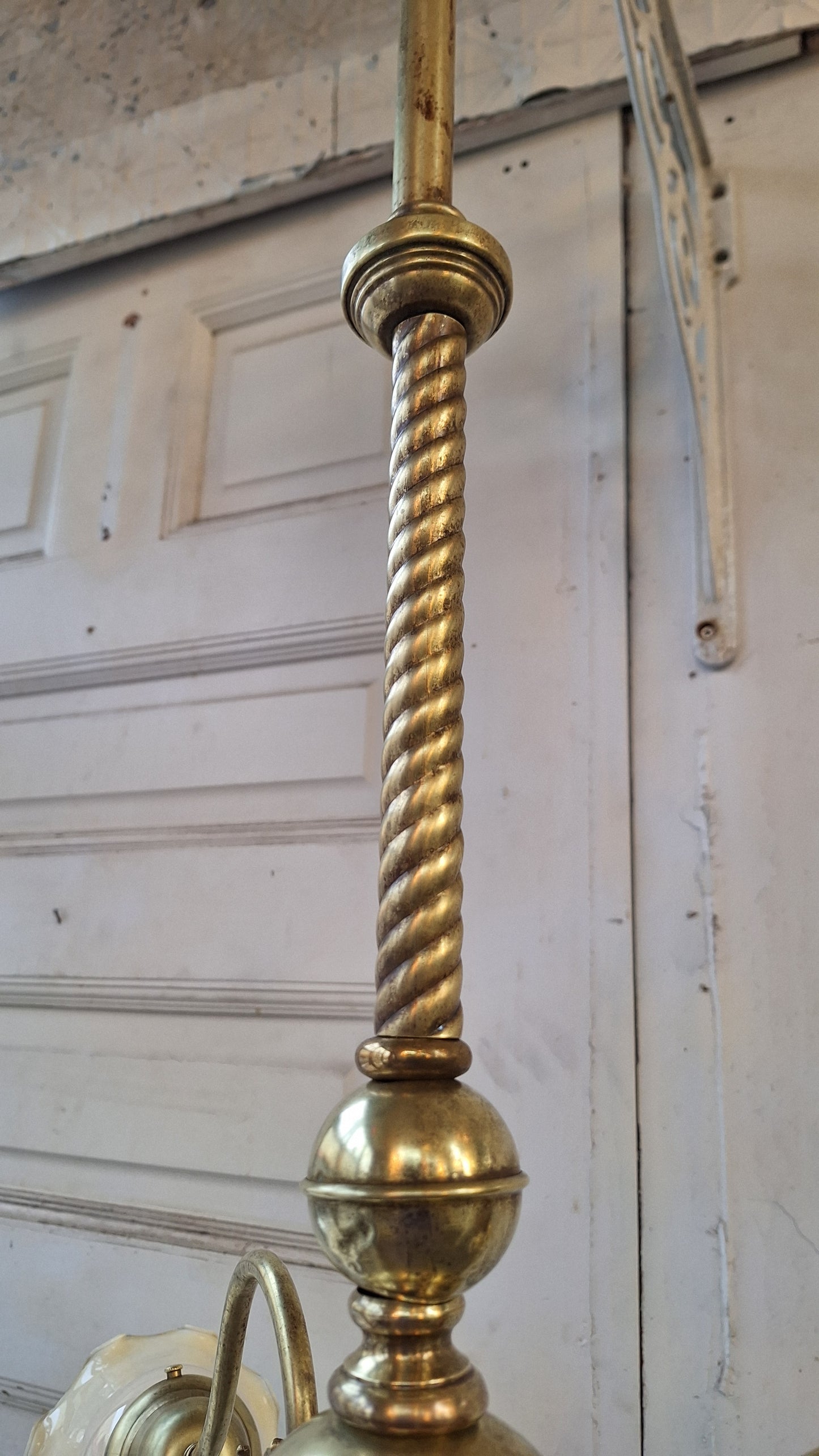 Early Electric Antique Chandelier, Victorian Era Brass Chandelier Light 021505
