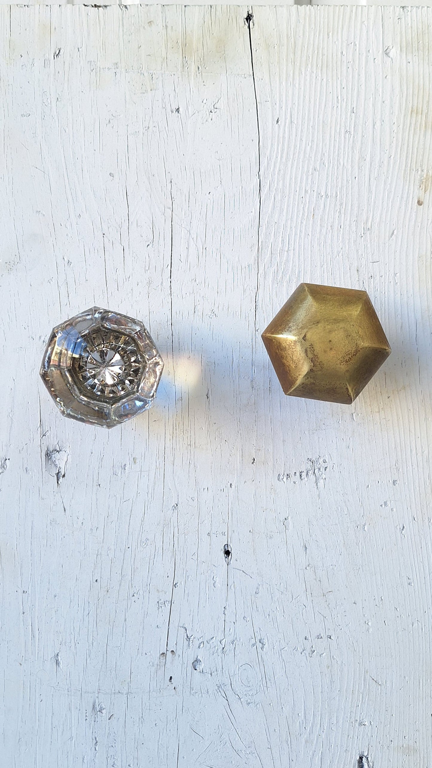 Antique Glass Knobs, Hexagon Knob, Octagonal Knobs, Art Deco Door Knob, Hexagonal Brass, Cut Glass Knobs, Vintage Glass Knobs 022704