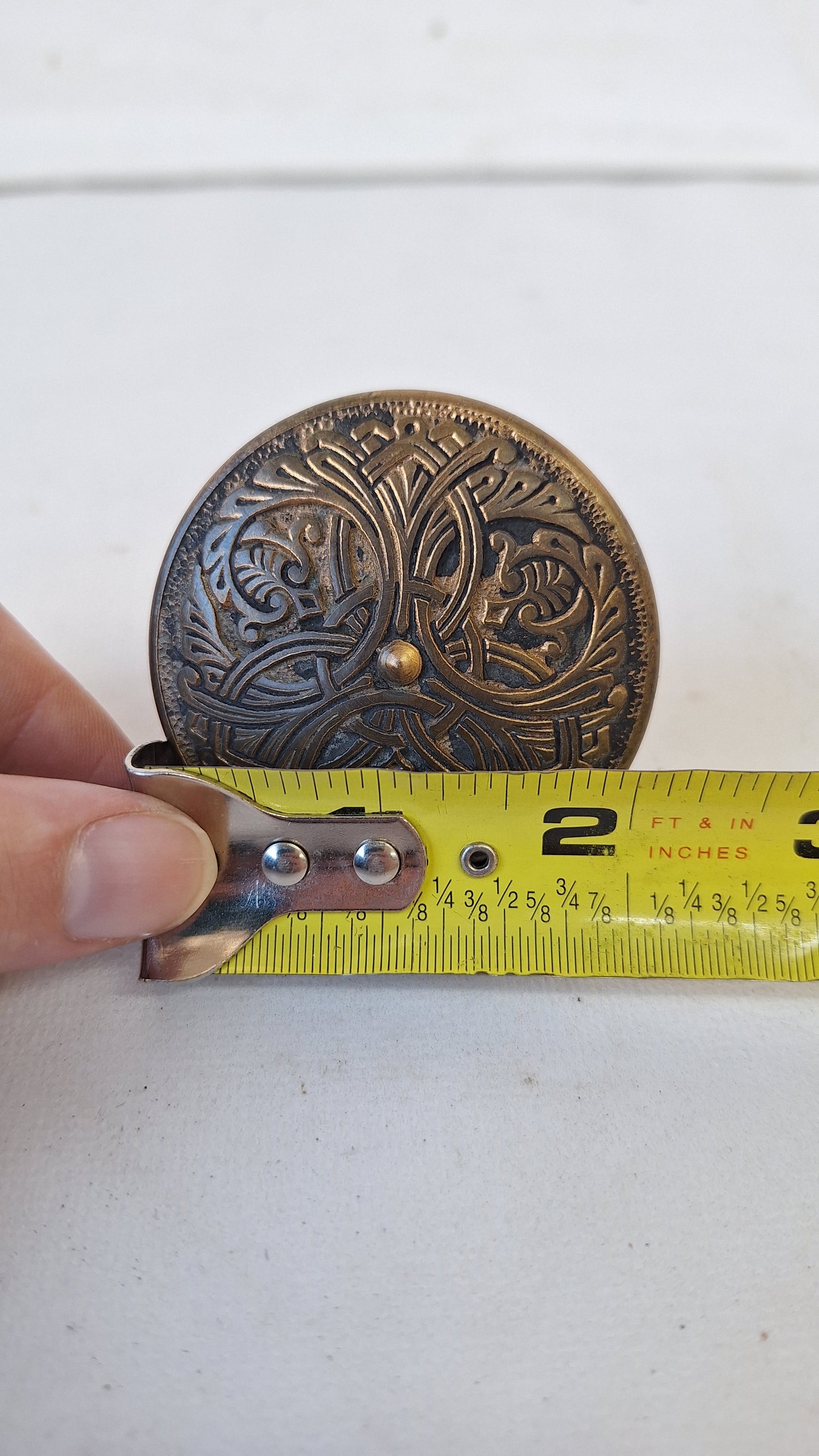 Antique Branford Doorknob with Interlocking Design, Victorian Era, Fancy Brass Door Knob, Button Center Antique Door Handle 022706