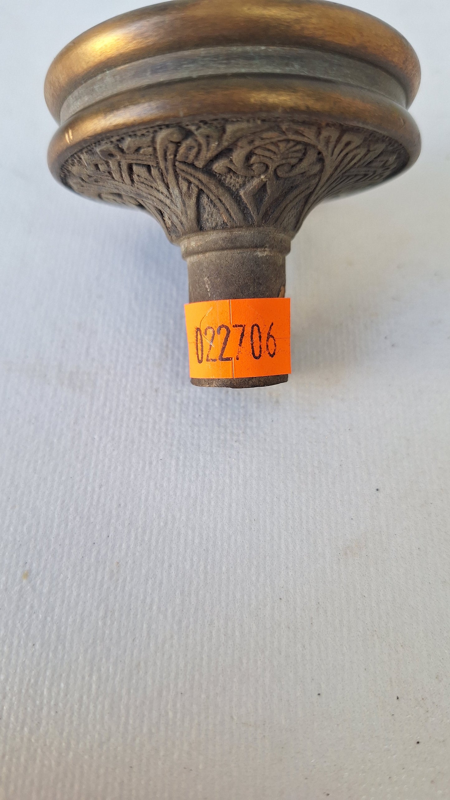 Antique Branford Doorknob with Interlocking Design, Victorian Era, Fancy Brass Door Knob, Button Center Antique Door Handle 022706