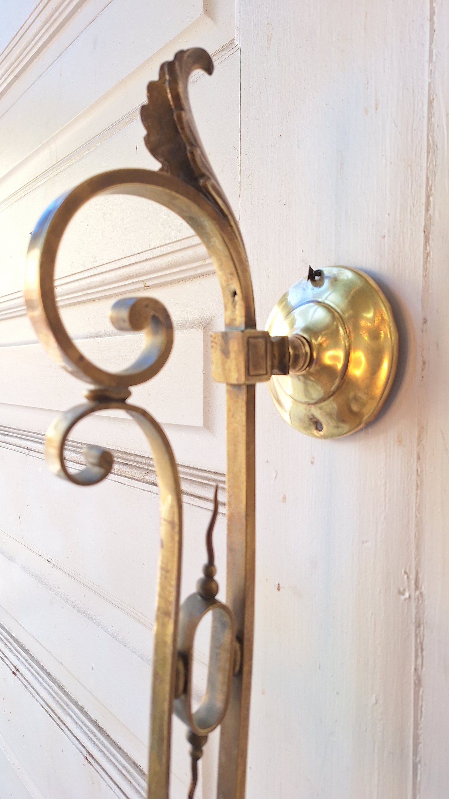 Large Bronze Sconce with Candle Sockets and Milk Glass Shade, Antique Large Wall Sconce, Architecture Salvage 031101