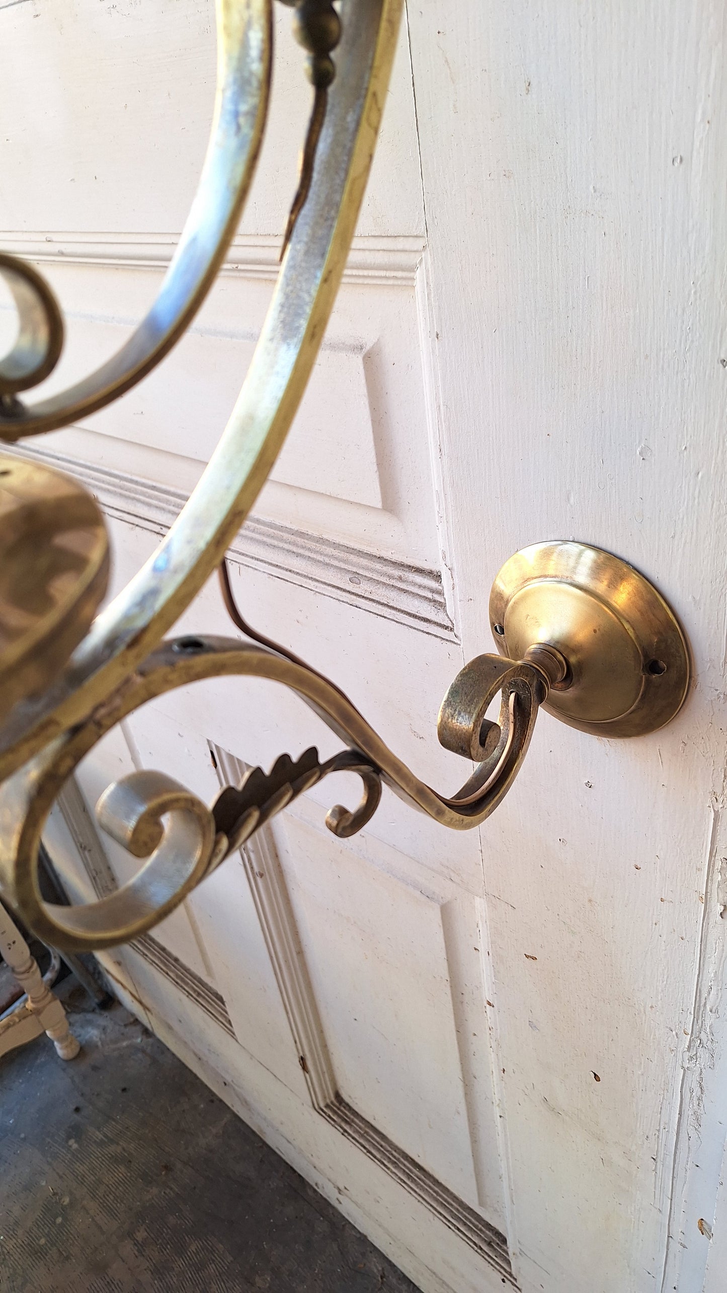 Large Bronze Sconce with Candle Sockets and Milk Glass Shade, Antique Large Wall Sconce, Architecture Salvage 031101