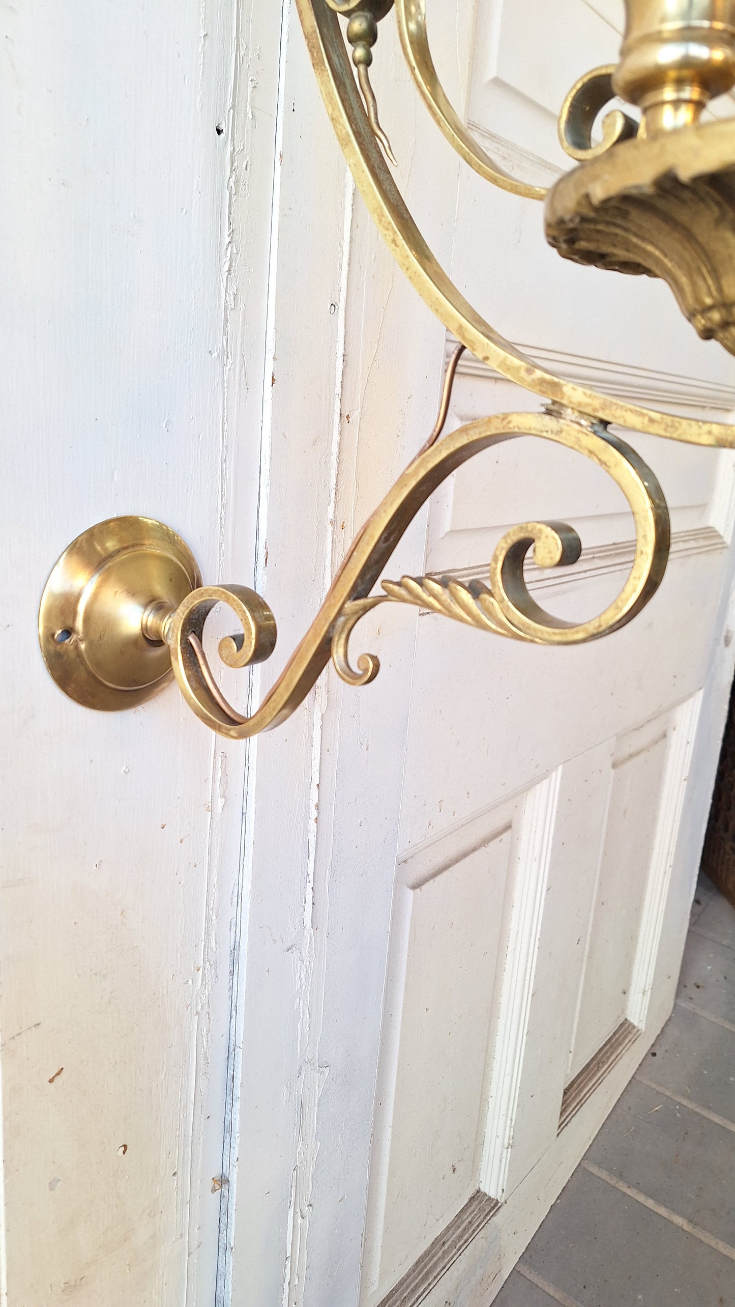 Large Bronze Sconce with Candle Sockets and Milk Glass Shade, Antique Large Wall Sconce, Architecture Salvage 031101