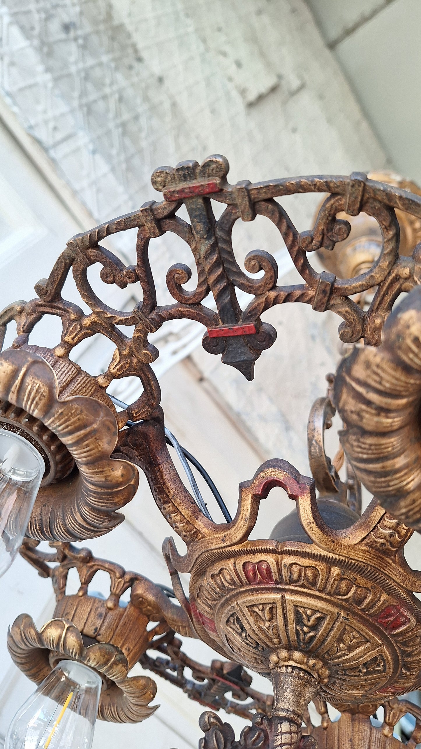 Art Deco Chandelier, Five Bulb Light, Antique Riddle Light, Antique Chandelier 031702