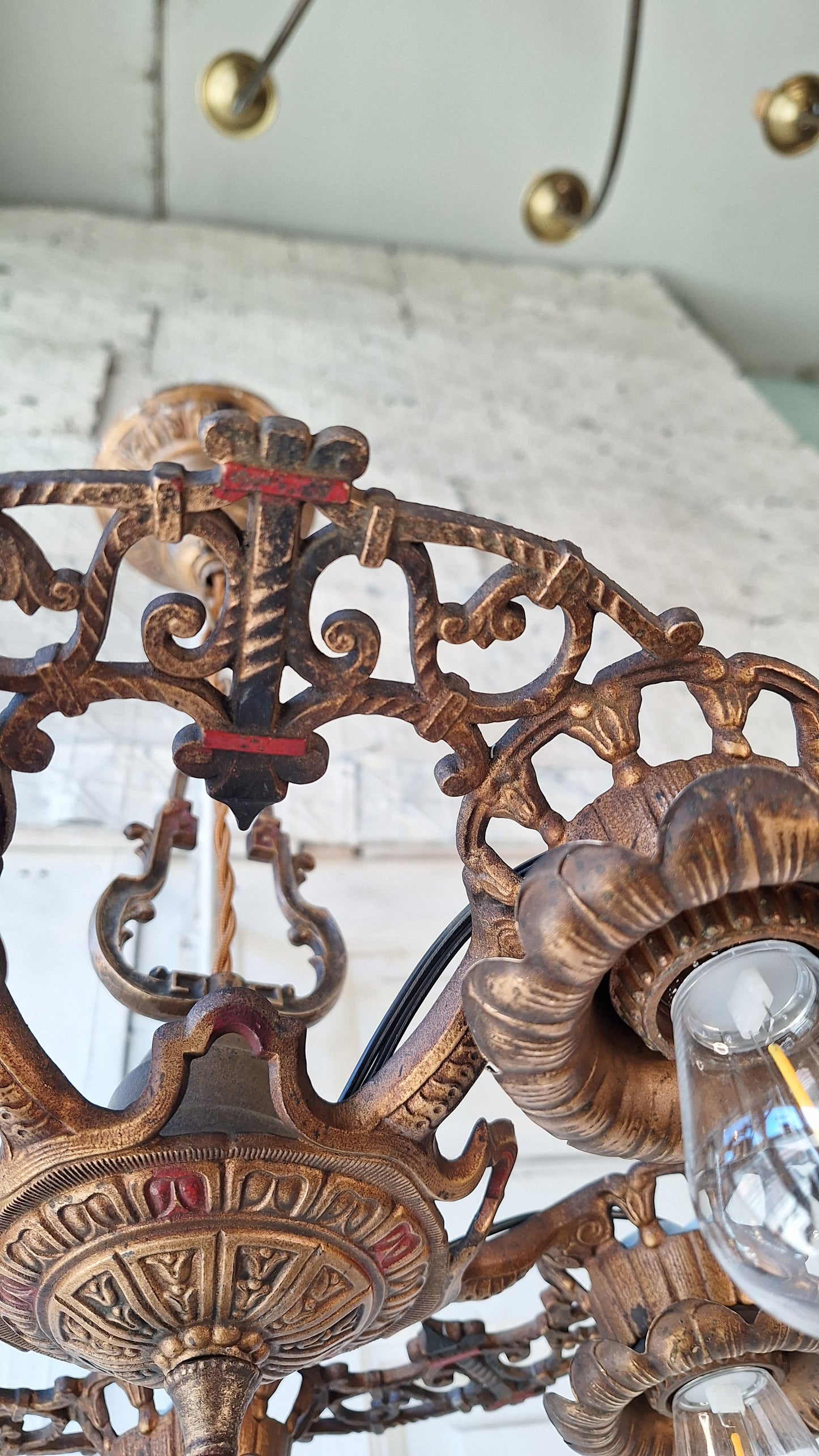 Art Deco Chandelier, Five Bulb Light, Antique Riddle Light, Antique Chandelier 031702