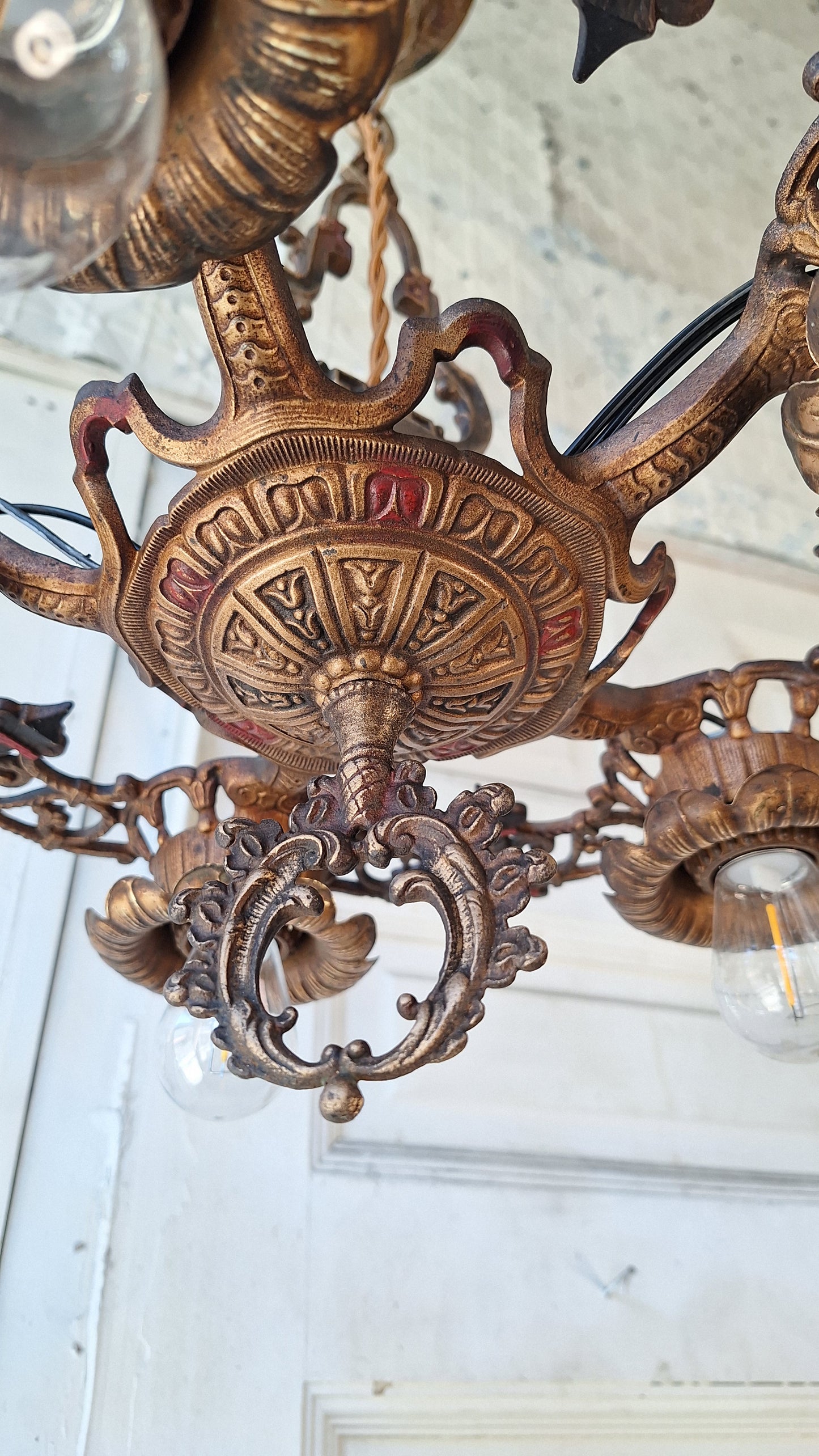 Art Deco Chandelier, Five Bulb Light, Antique Riddle Light, Antique Chandelier 031702