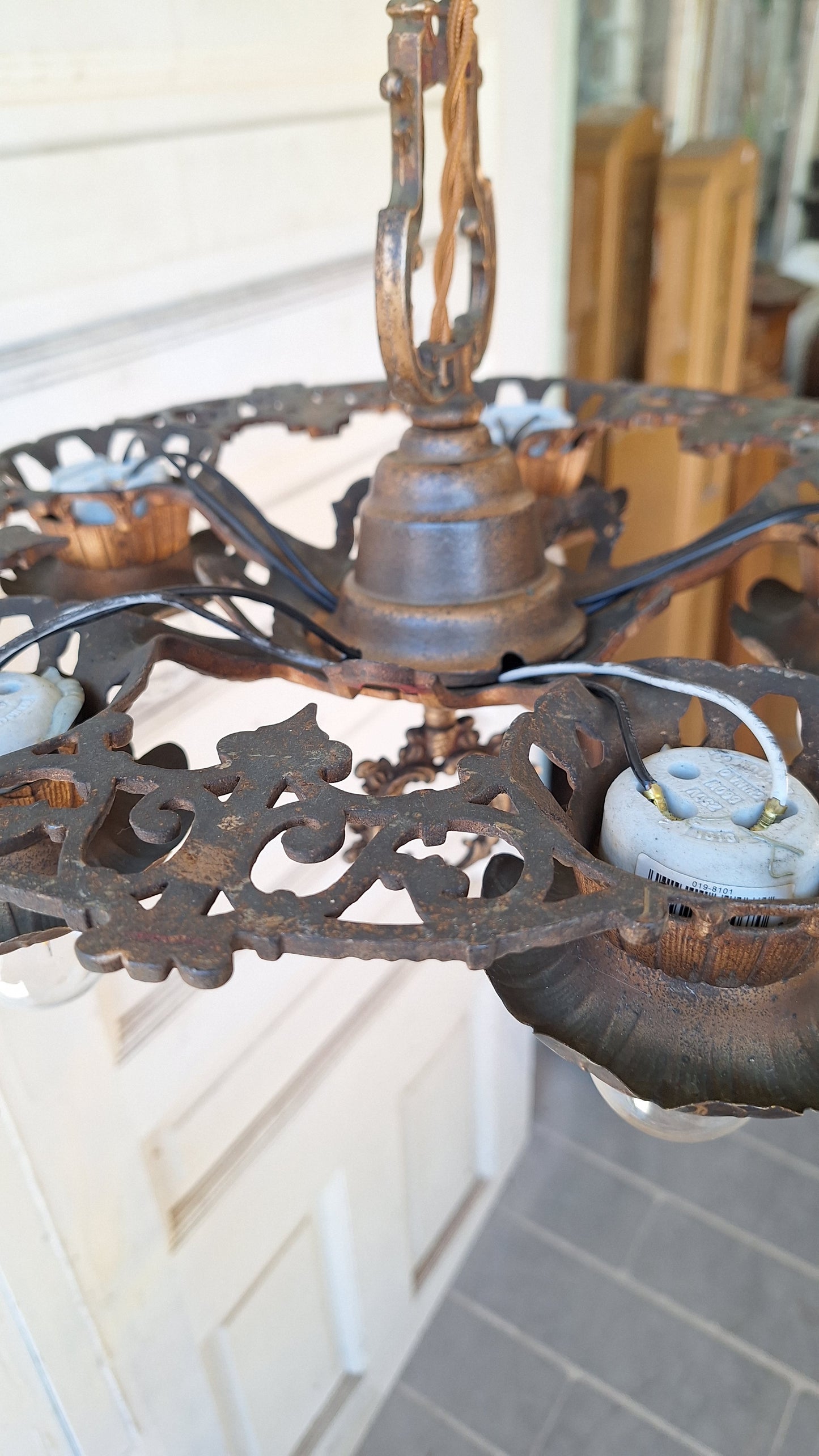 Art Deco Chandelier, Five Bulb Light, Antique Riddle Light, Antique Chandelier 031702