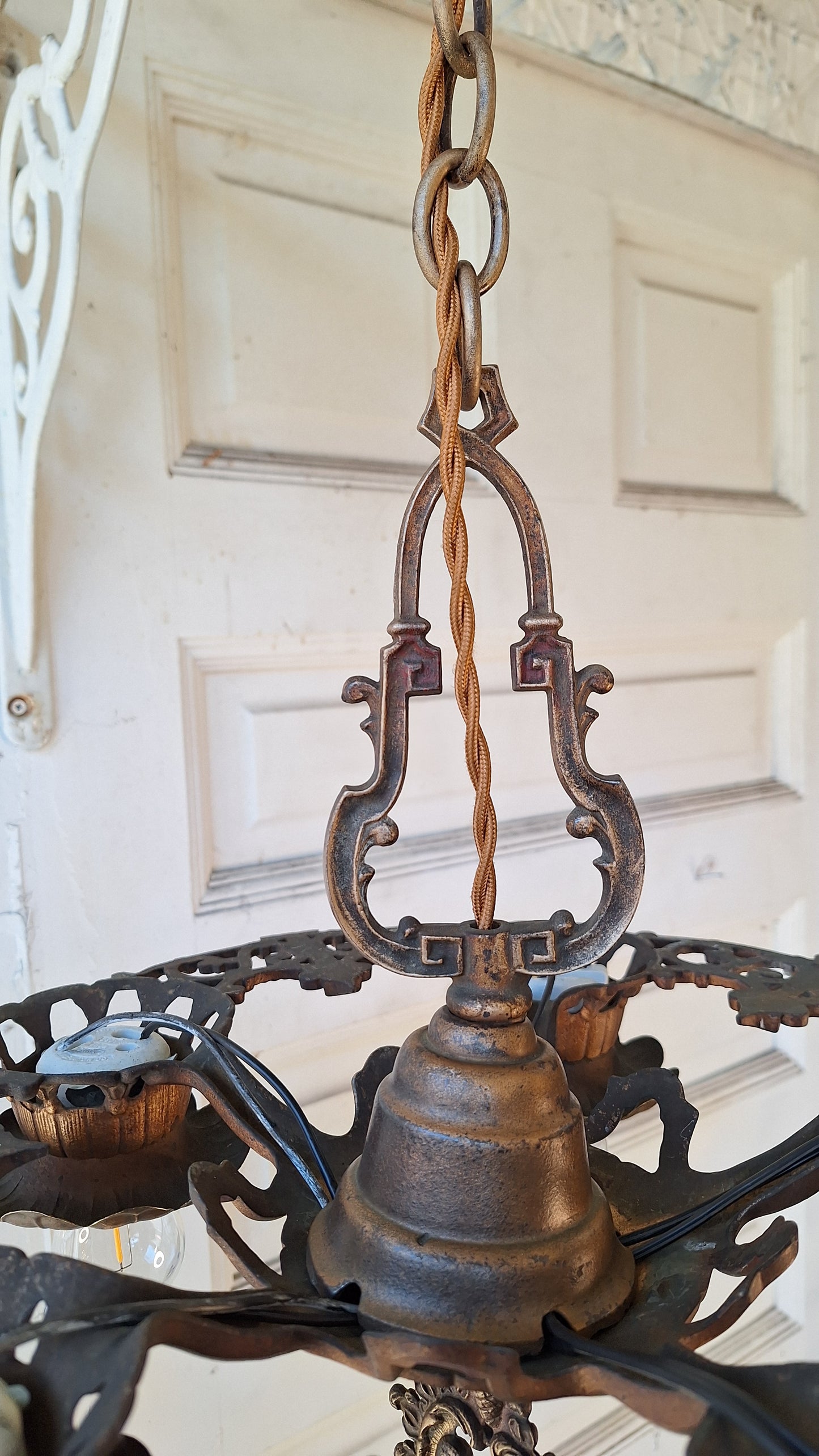 Art Deco Chandelier, Five Bulb Light, Antique Riddle Light, Antique Chandelier 031702