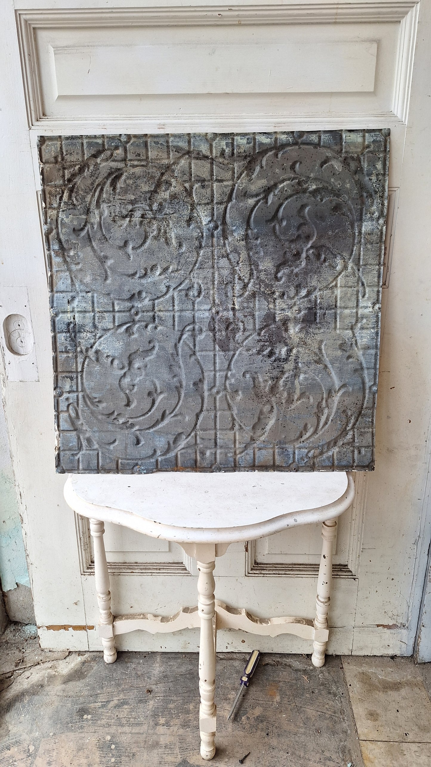 Antique White Ceiling Tin Square, Stamped Tin Ceiling Tile 032504