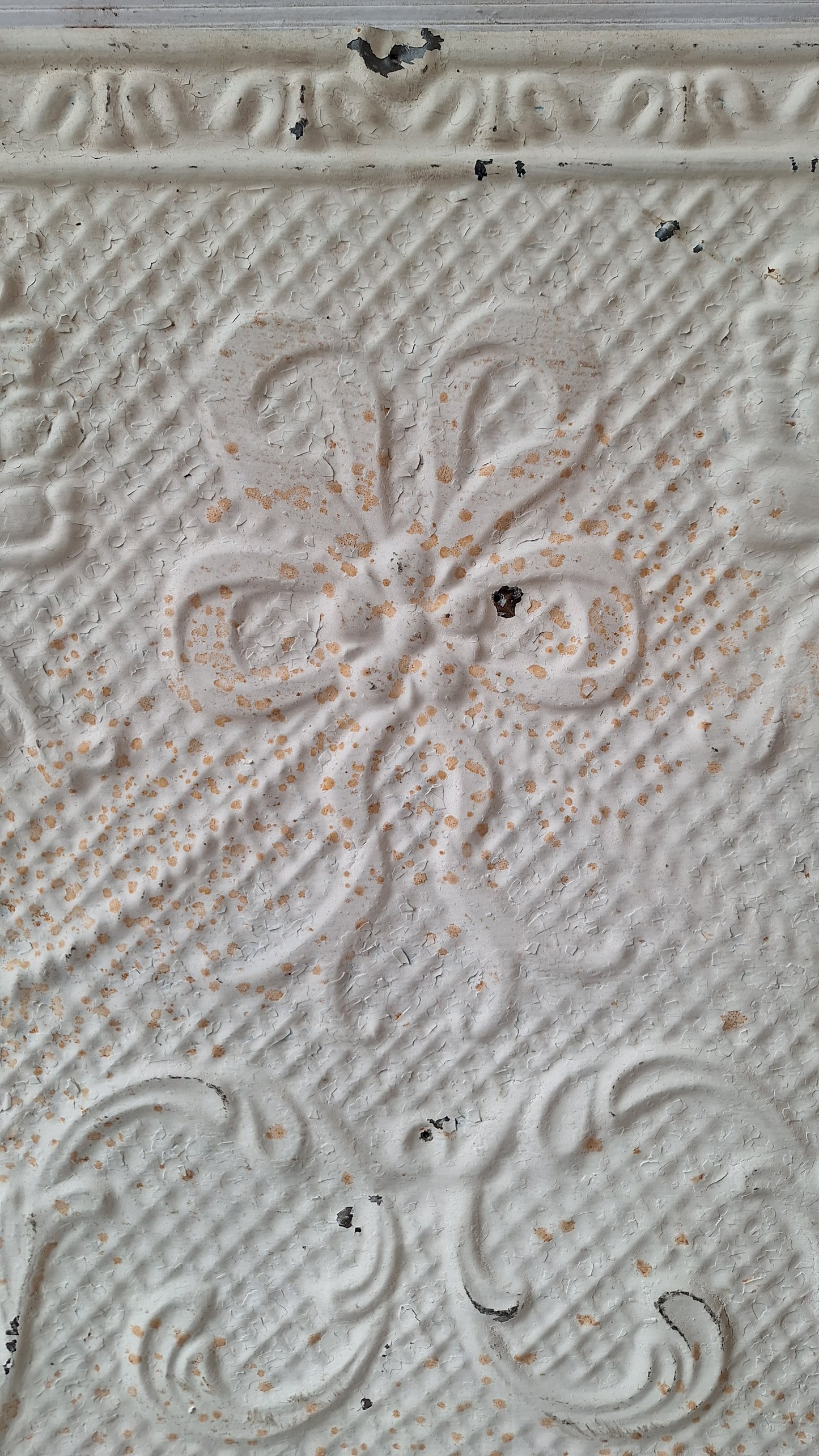 Antique White Ceiling Tin Square Torch and Ribbon Design, Stamped Tin Ceiling Tile 032505a
