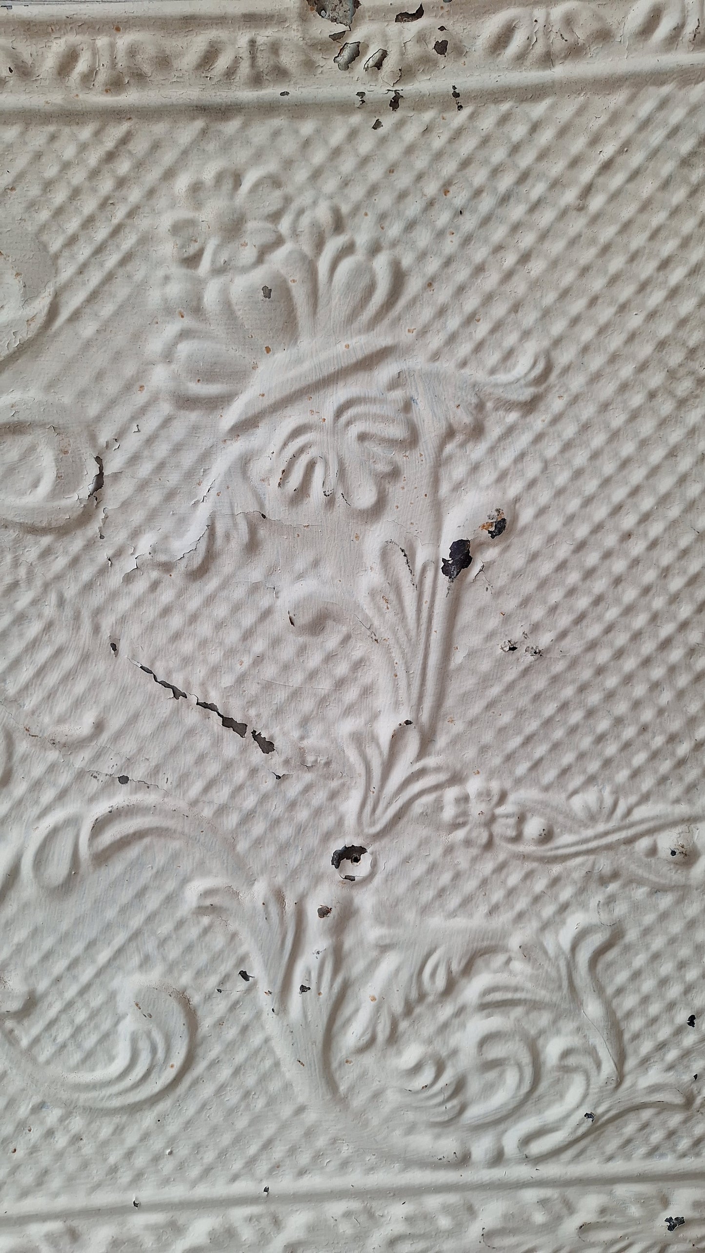 Antique White Ceiling Tin Square Torch and Ribbon Design, Stamped Tin Ceiling Tile 032505a