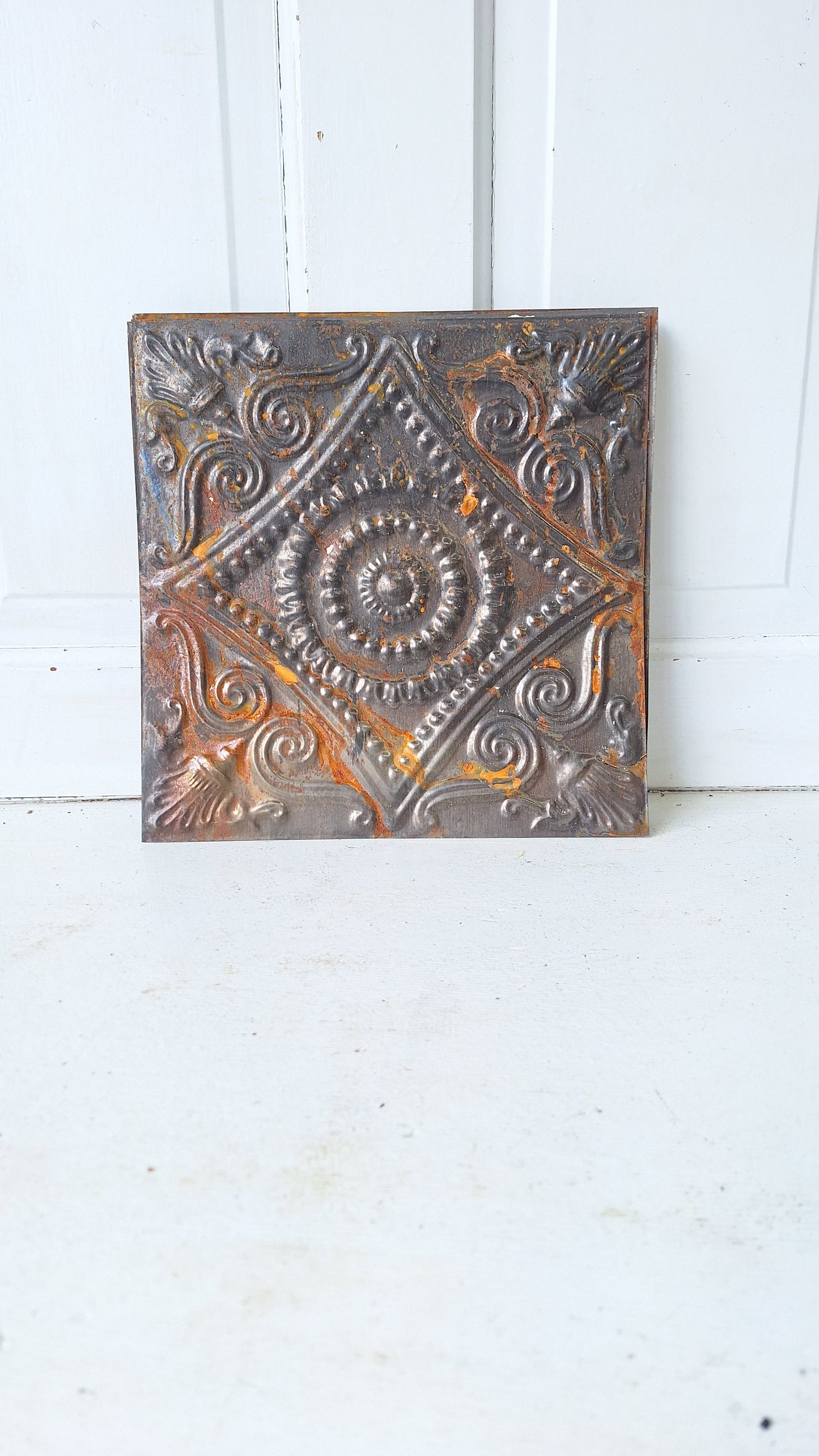 12" Tin Ceiling Tile, Small Vintage Metal Ceiling Tile, Stamped Metal Antique Tin 032509