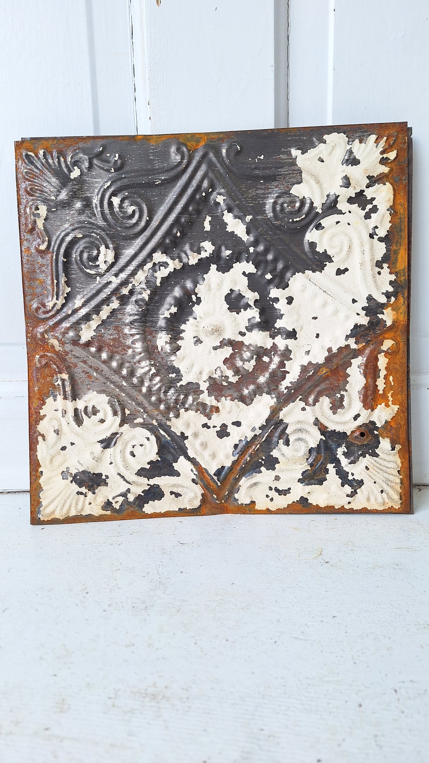 12" Tin Ceiling Tile, Small Vintage Metal Ceiling Tile, Stamped Metal Antique Tin 032509