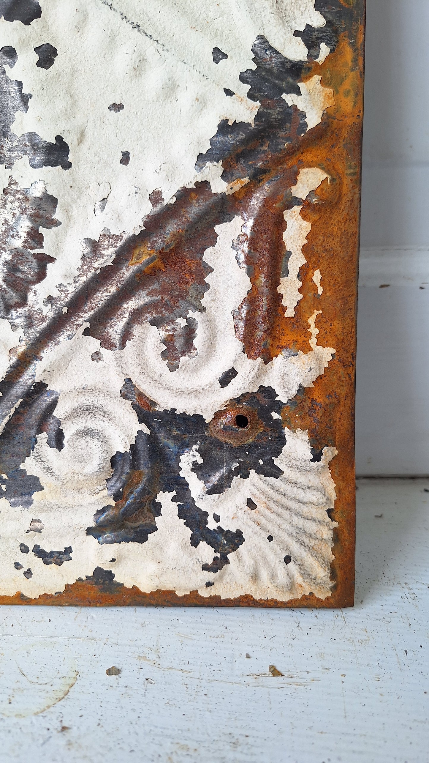12" Tin Ceiling Tile, Small Vintage Metal Ceiling Tile, Stamped Metal Antique Tin 032509