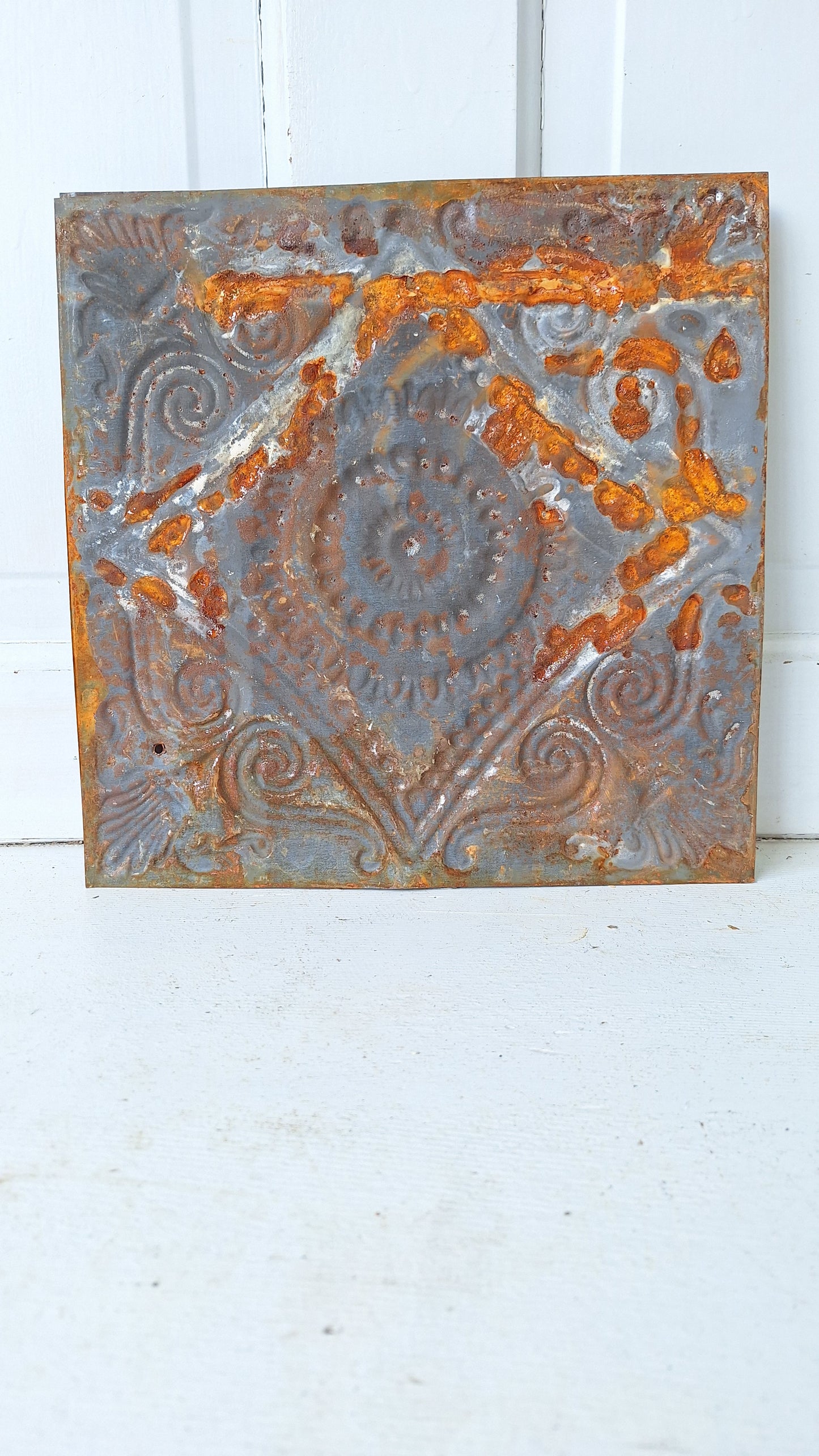 12" Tin Ceiling Tile, Small Vintage Metal Ceiling Tile, Stamped Metal Antique Tin 032509