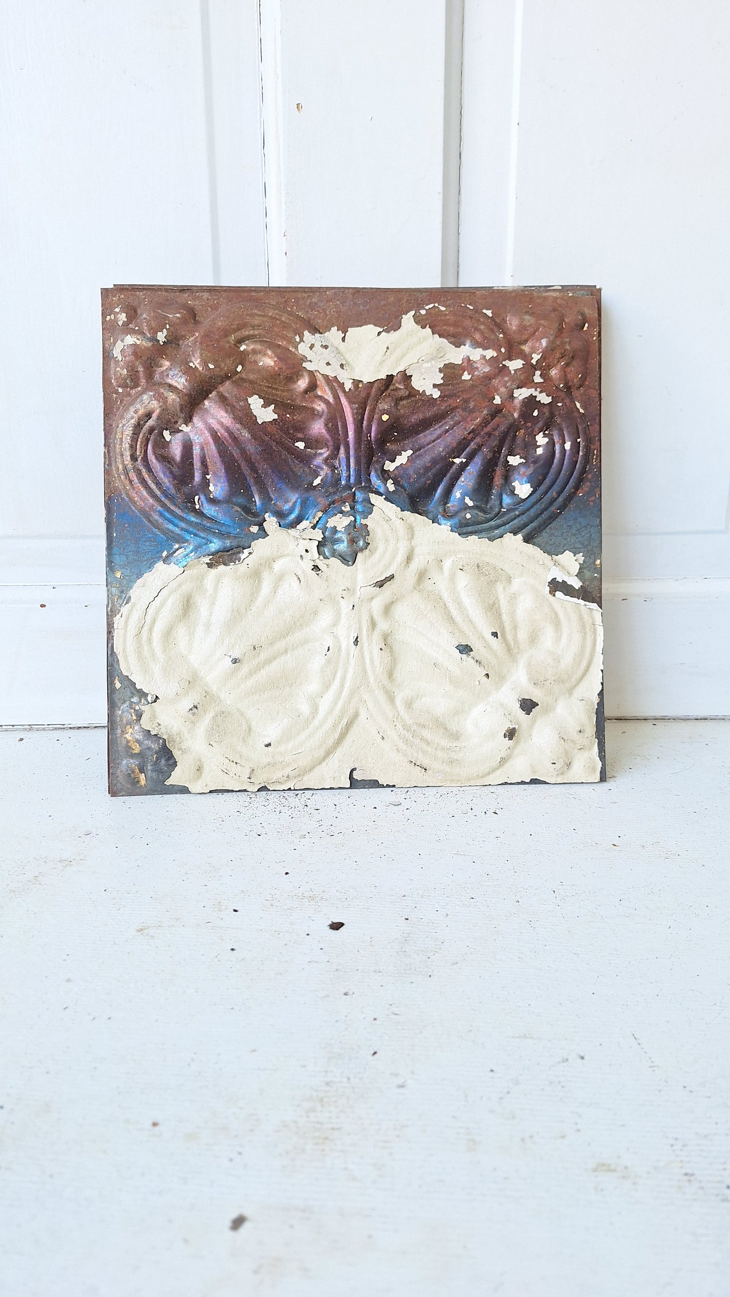 Small 12" Ceiling Tile Square, Vintage Stamped Metal Ceiling Tin, Vintage Metal Wall Art Hanging 032510